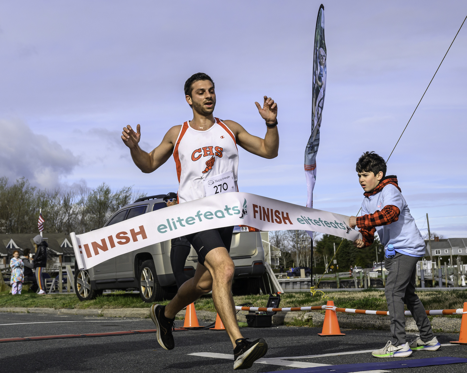 Dominick Costanzo was this year's overall winner of the Katy's Courage 5K in Sag Harbor on Saturday morning.   MARIANNE BARNETT
