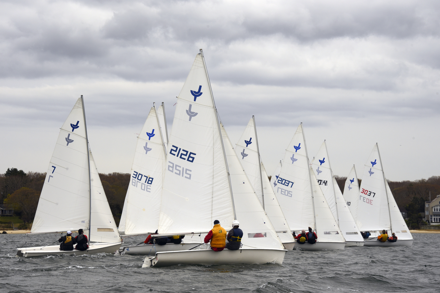 Soon after a start, yachts beating to the windward mark.   MICHAEL MELLA