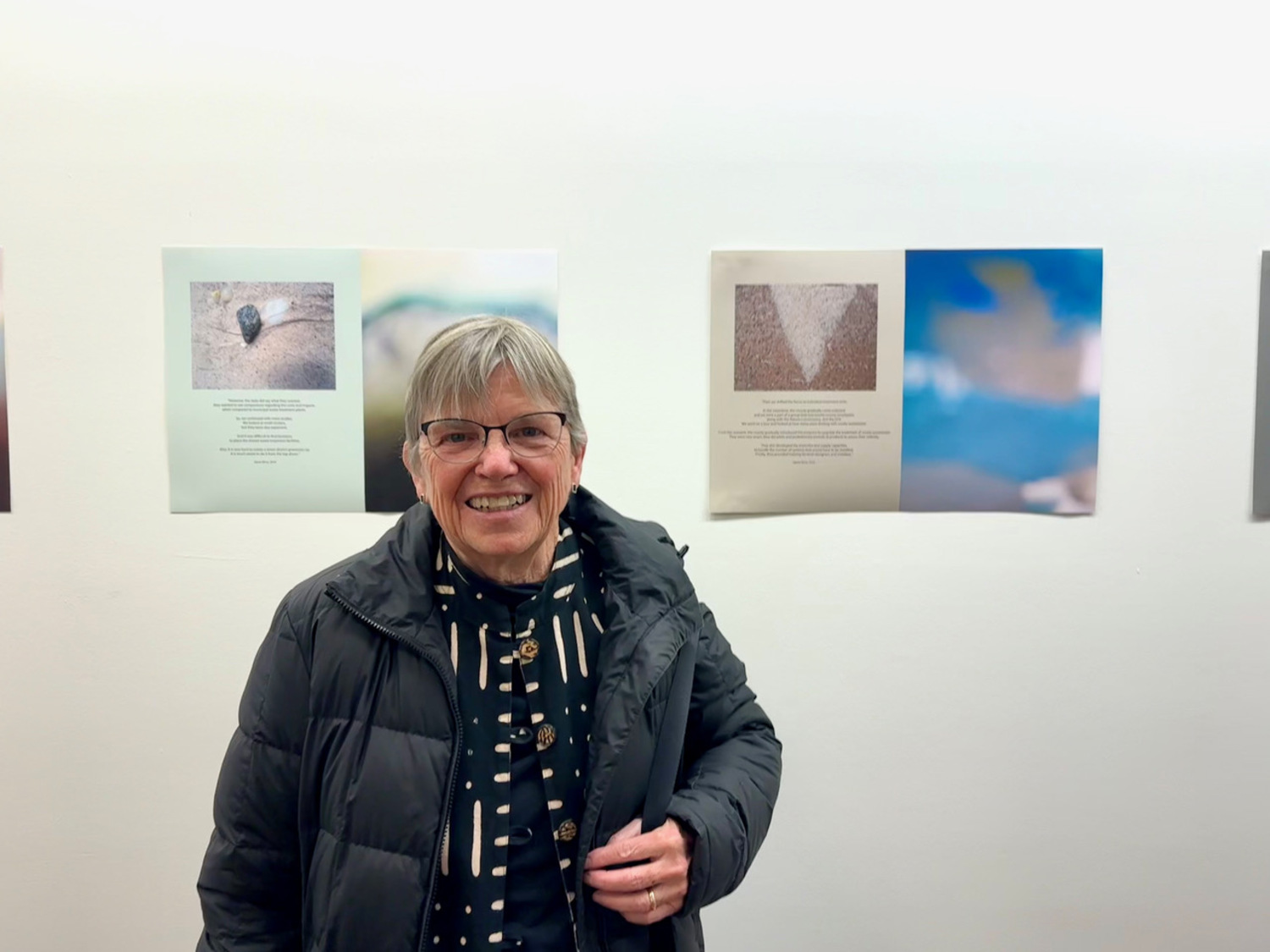Architect Glynis Berry with the work of Anna Lise Jensen at the opening of 
