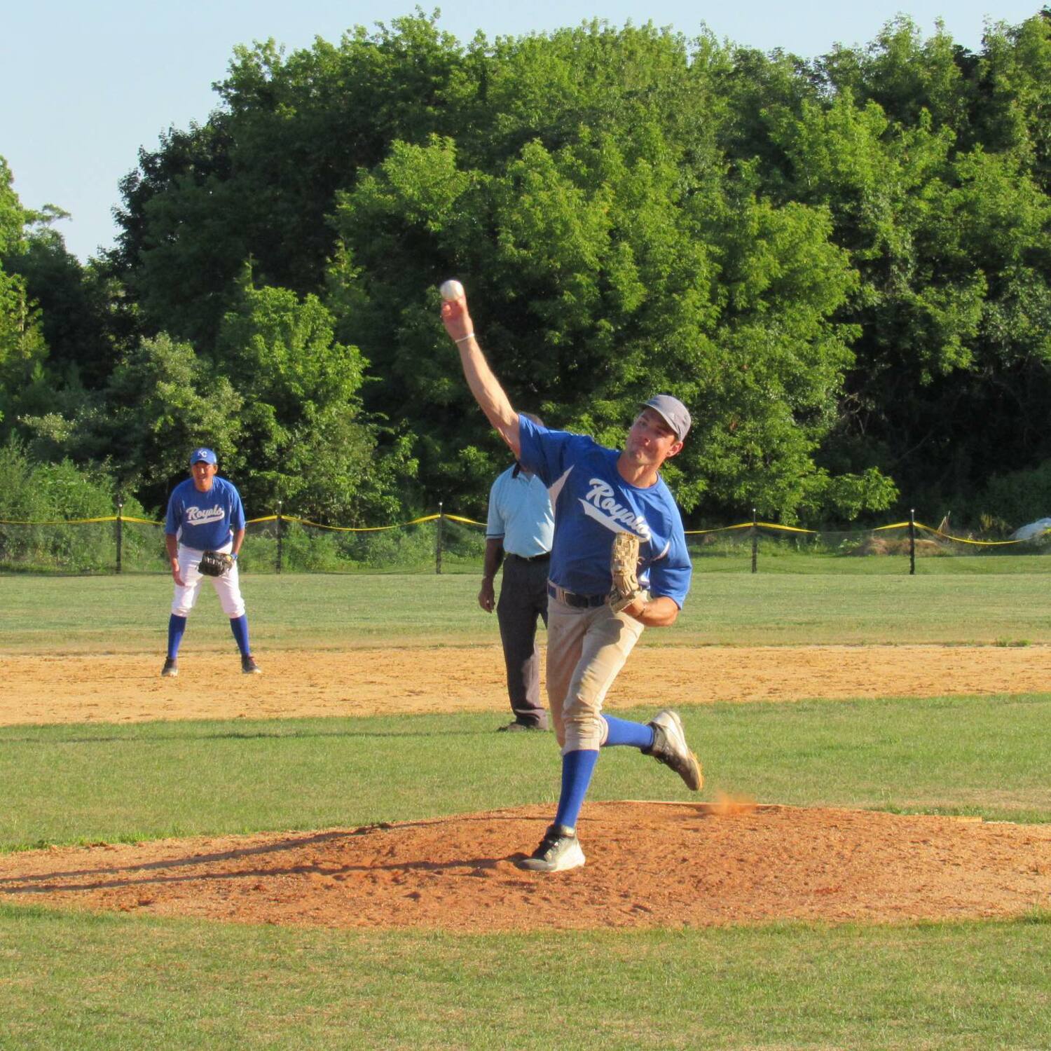A pitcher from the Sag Harbor Royals delivering to the plate.   COURTESY HAMPTONS ADULT HARDBALL