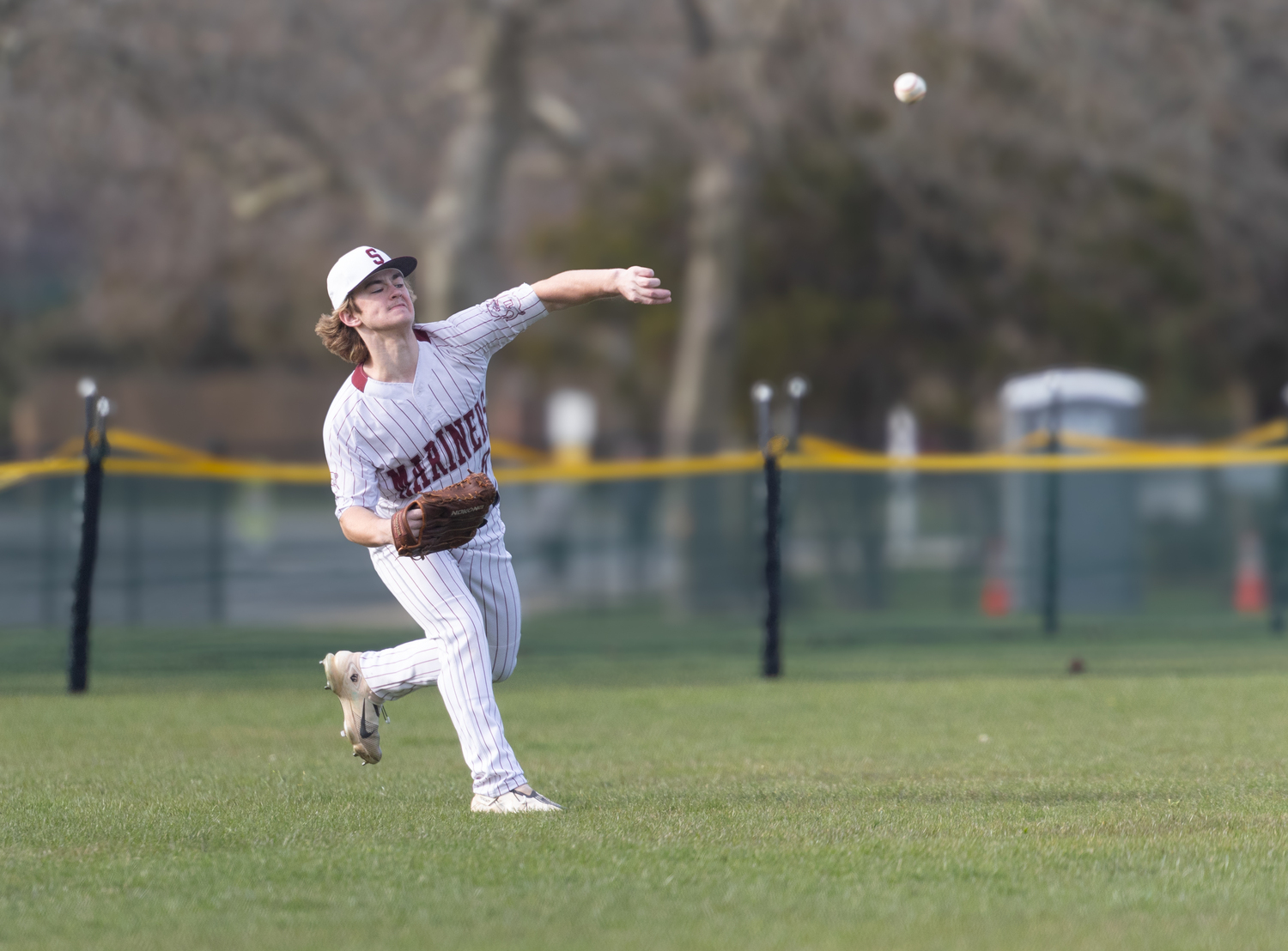 Southampton's Jackson Romanow gets the ball back in from left field.  RON ESPOSITO/SOUTHAMPTON SCHOOL DISTRICT