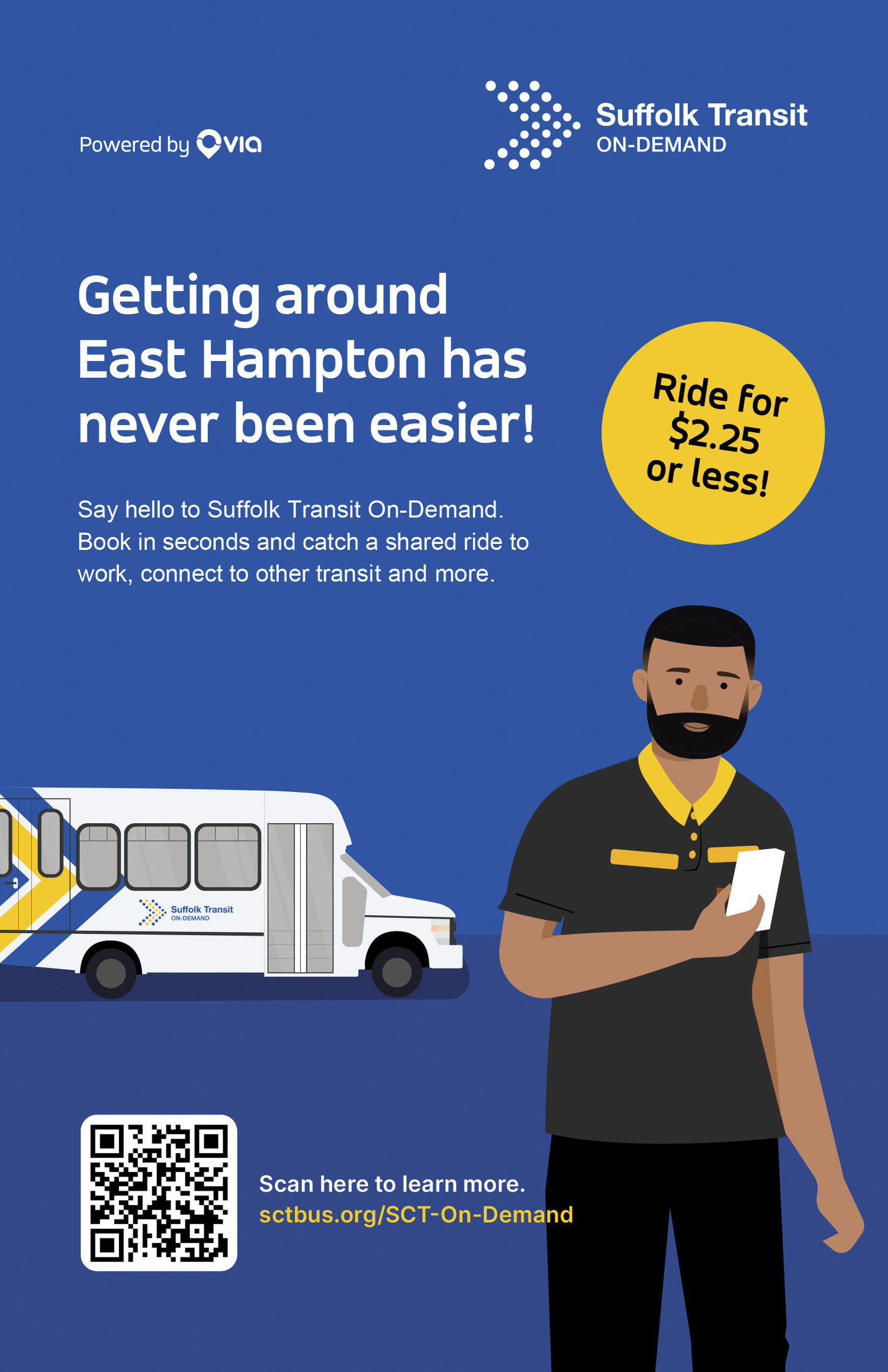 On-demand public bus service begins in East Hampton next week. Shoot the QR code in this graphic to get the mobile app to hail and pay for bus rides almost anywhere in East Hampton.
