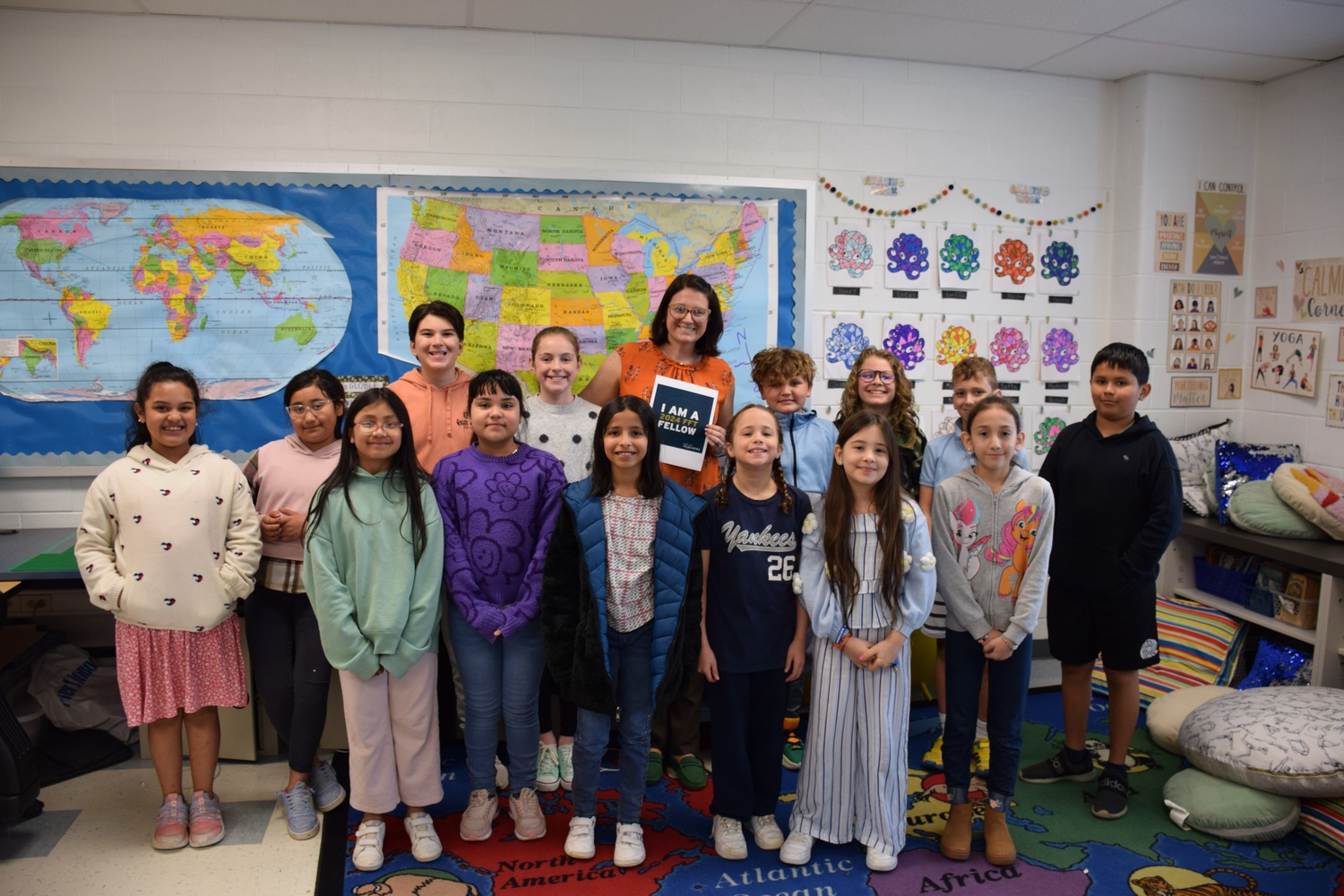 Westhampton Beach Elementary School fourth grade teacher Jennifer Wagner, with her current class, was awarded a grant to study in Prague this summer. COURTESY WESTHAMPTON BEACH SCHOOL DISTRICT