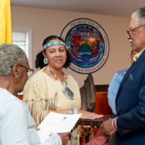 Lisa Goree was sworn in on Tuesday night as the new chair of the Shinnecock Nation Council of Trustees. Goree became the first woman to serve in that role. REBEKAH PHOENIX WISE