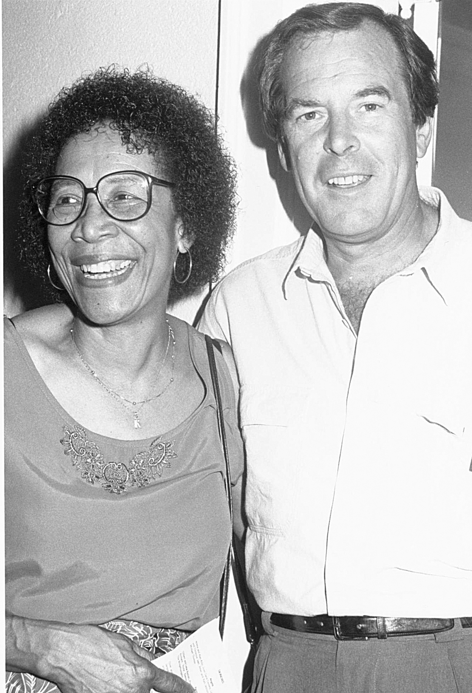 Kathy Tucker, director of the Bridgehampton Child Care and Recreational Center with Peter Jennings in 1991.