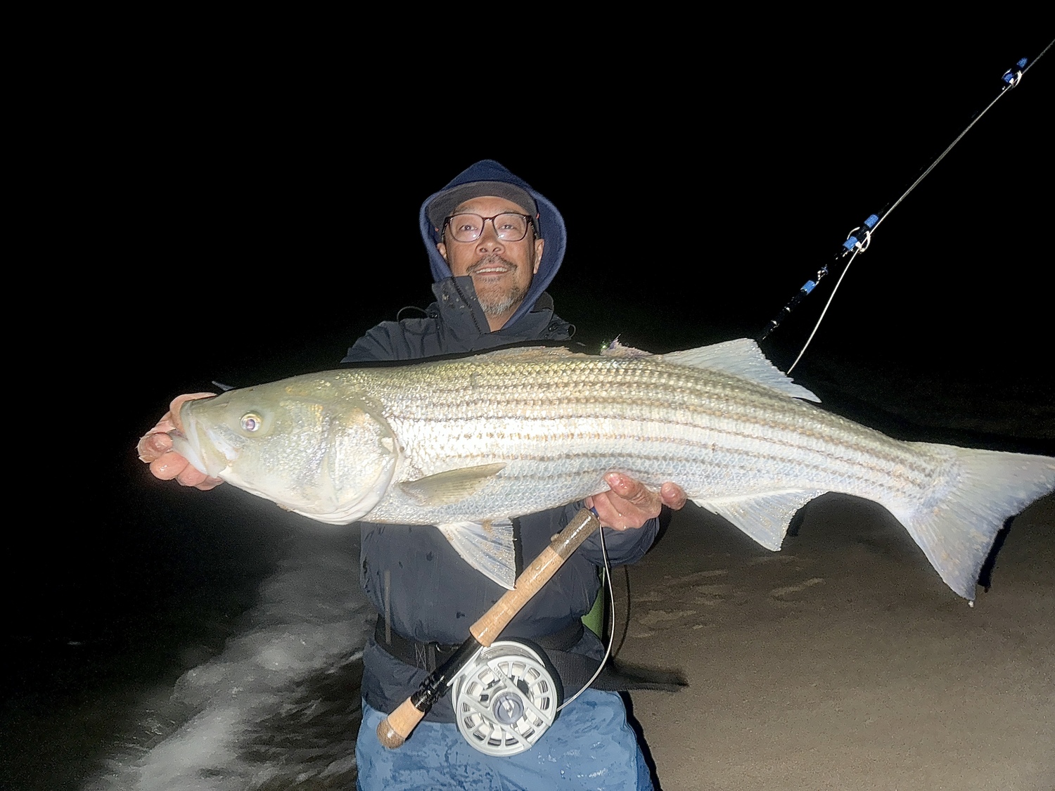 Fly fishing from the beach is pretty hard. Fly fishing at night is harder. Eiji Shiga has been tackling them both at the same time, with some rewarding results.