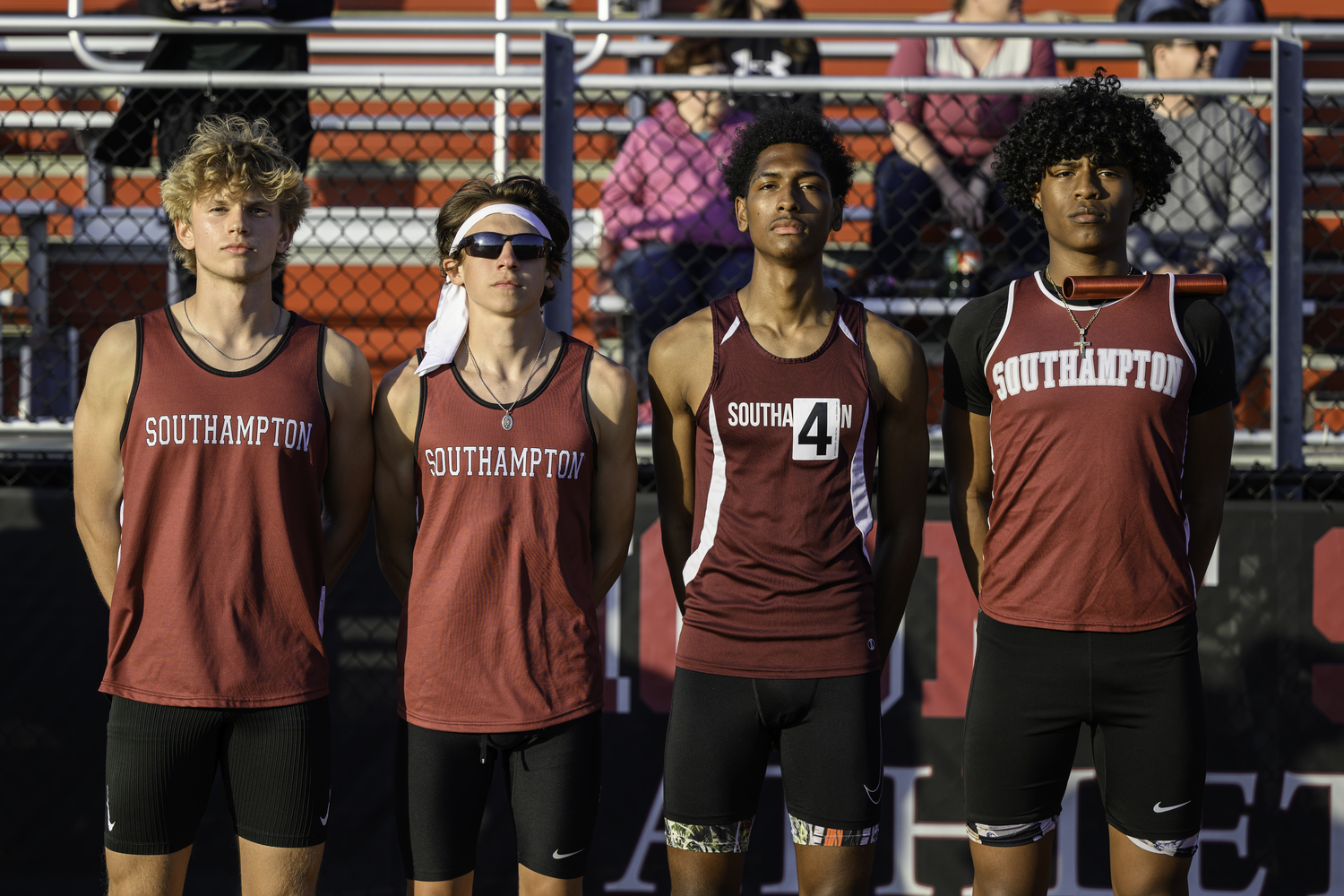 Mariners Christian Duggal, left, Tanner Marro, Tyrese Reddick and Dominick White placed second in the county in the 4x400-meter relay.   MARIANNE BARNETT
