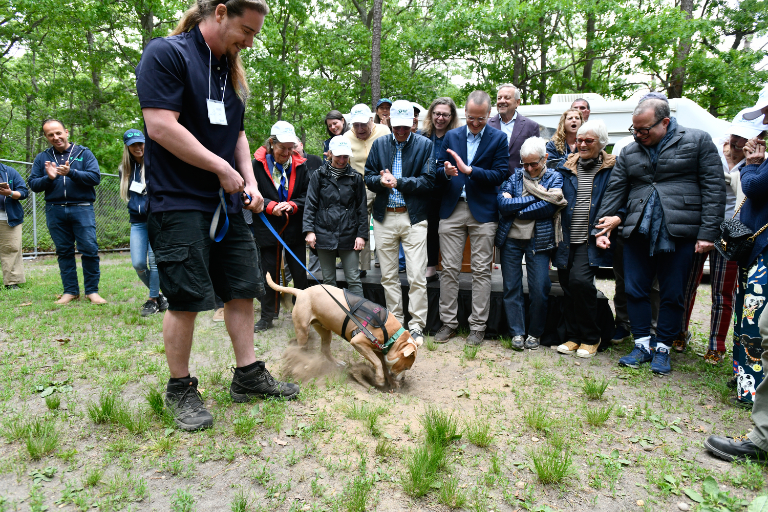 Smooshie the dog “breaks ground” for the Animal Rescue Fund of the Hamptons at a ceremony on May 28, 2021 for the start of construction of ARF’s Forever Home, a state-of-the-art rescue, adoption, sanctuary and year-round training facility. DANA SHAW.   DANA SHAW