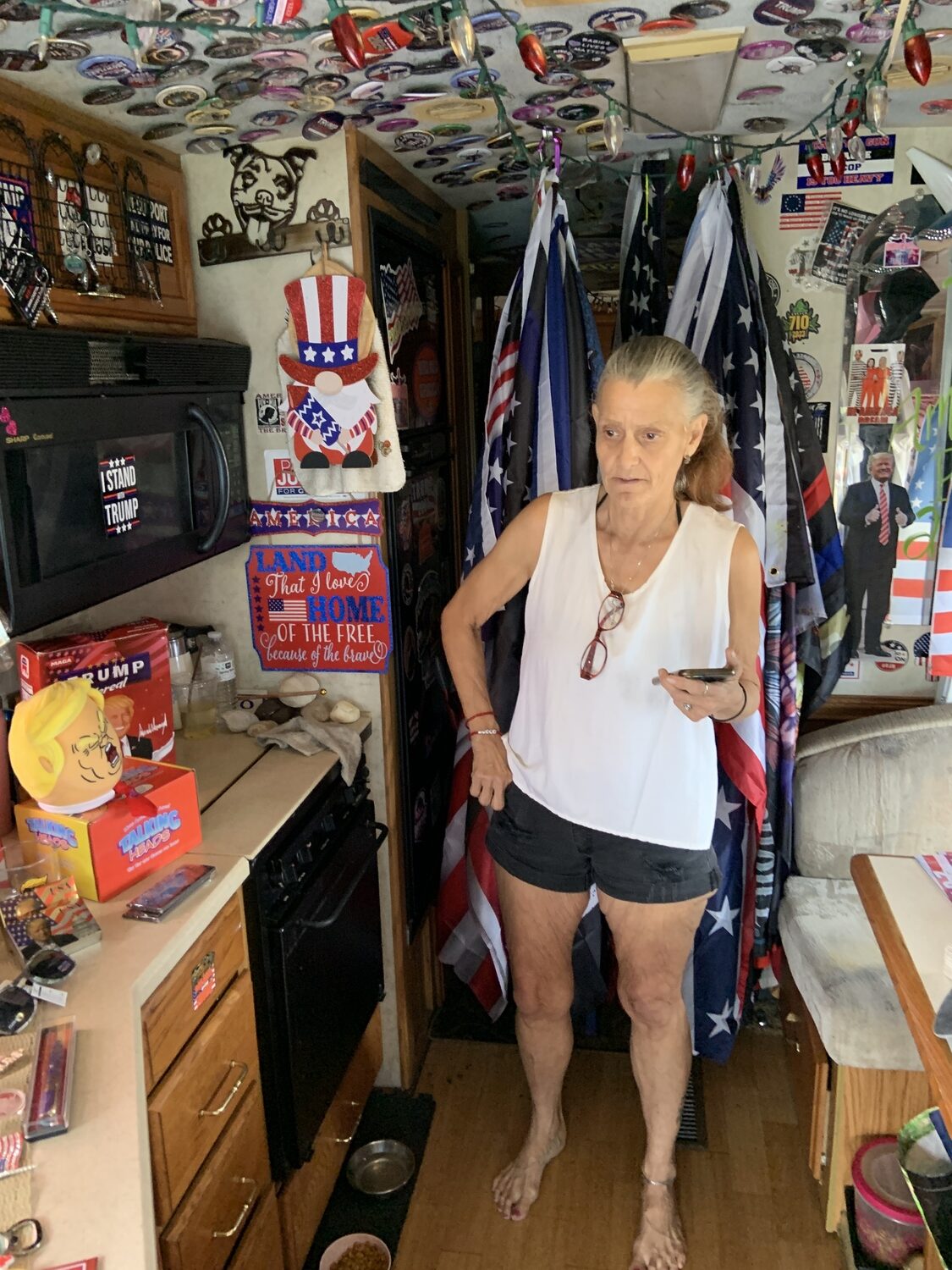 Donna Edin said Southampton Town Police told her she was not allowed to sell pro-Donald Trump merchandise without a peddler's permit, but she said a number customers made donations in exchange for items. STEPHEN J. KOTZ