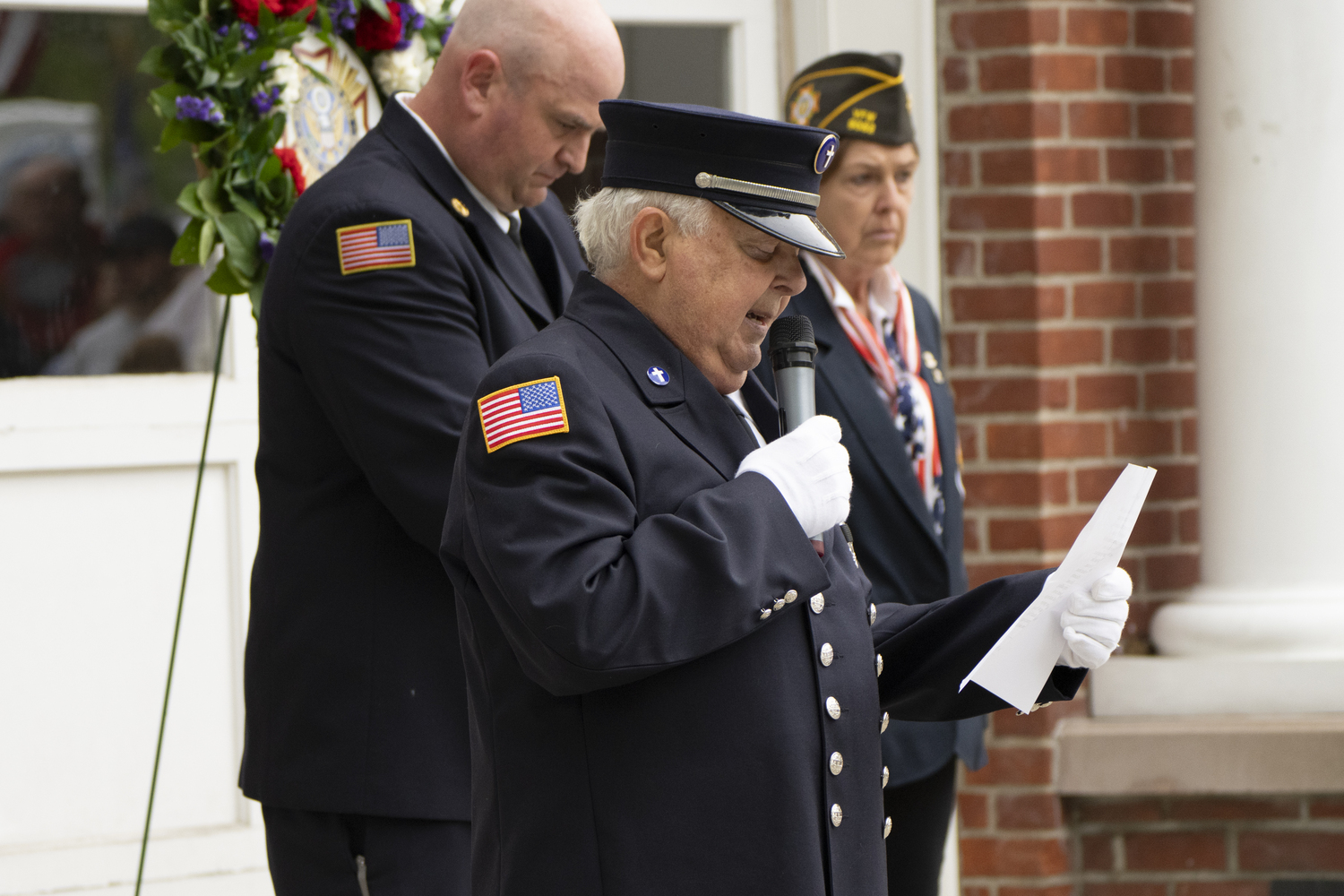 Sag Harbor Fire Department Chaplain Robert Kisla reads 