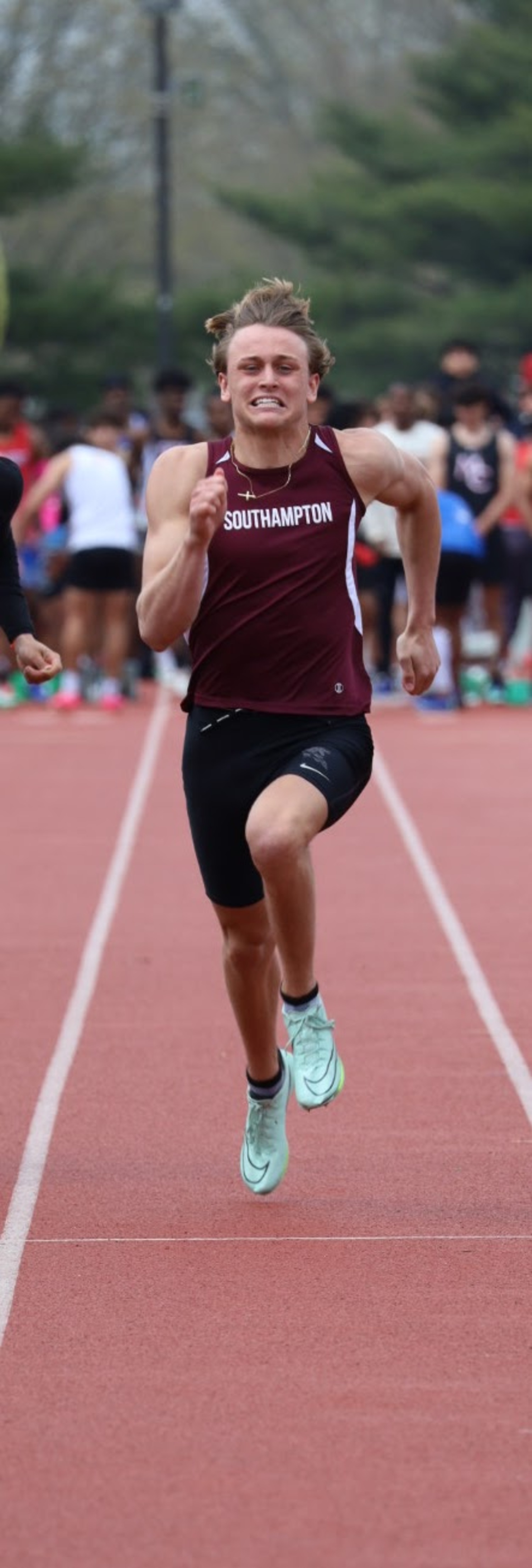 Southampton junior Hudson Fox broke the school record in the 100-meter dash at the Loucks Games.  JAMIE CARLSEN