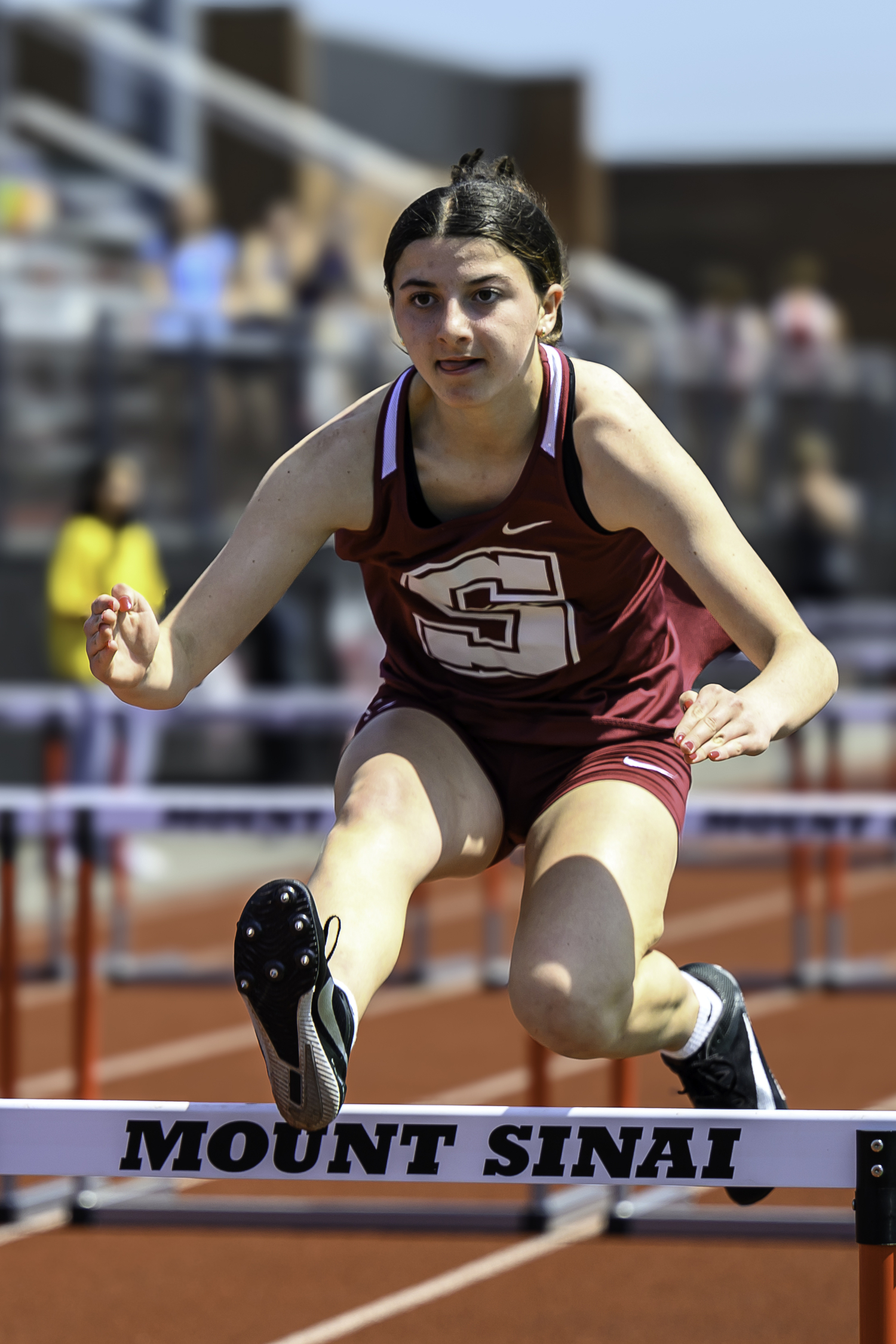 Isabella Gelorioso in the 100-meter hurdles.   MARIANNE BARNETT