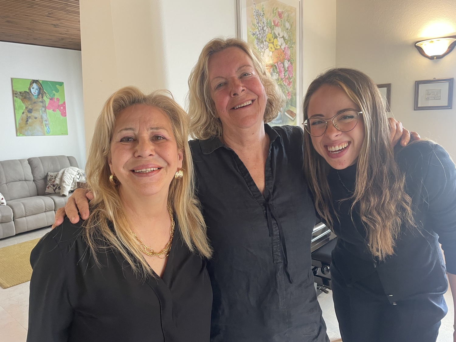Left to right, Elisabetta Zangrandi, Julie Keyes and Zangrandi's translator at her home in Verona, Italy. COURTESY JULIE KEYES.