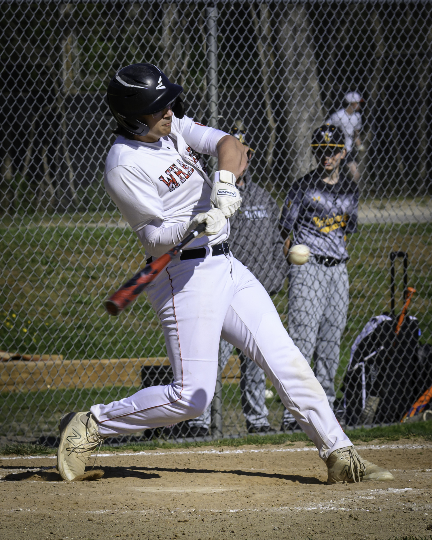 Pierson senior Charles Schaefer with a base hit in game two of the series on May 1. His bases-clearing double in the third game of the series the following day broke that game open for the Whalers.   MARIANNE BARNETT