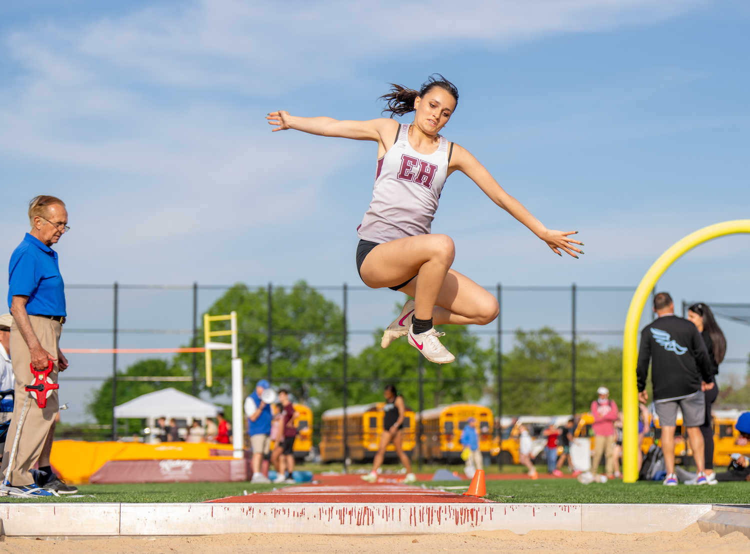 Pierson’s Alex Kolhoff leaps in the long jump, in which she placed third in the county.  RON ESPOSITO