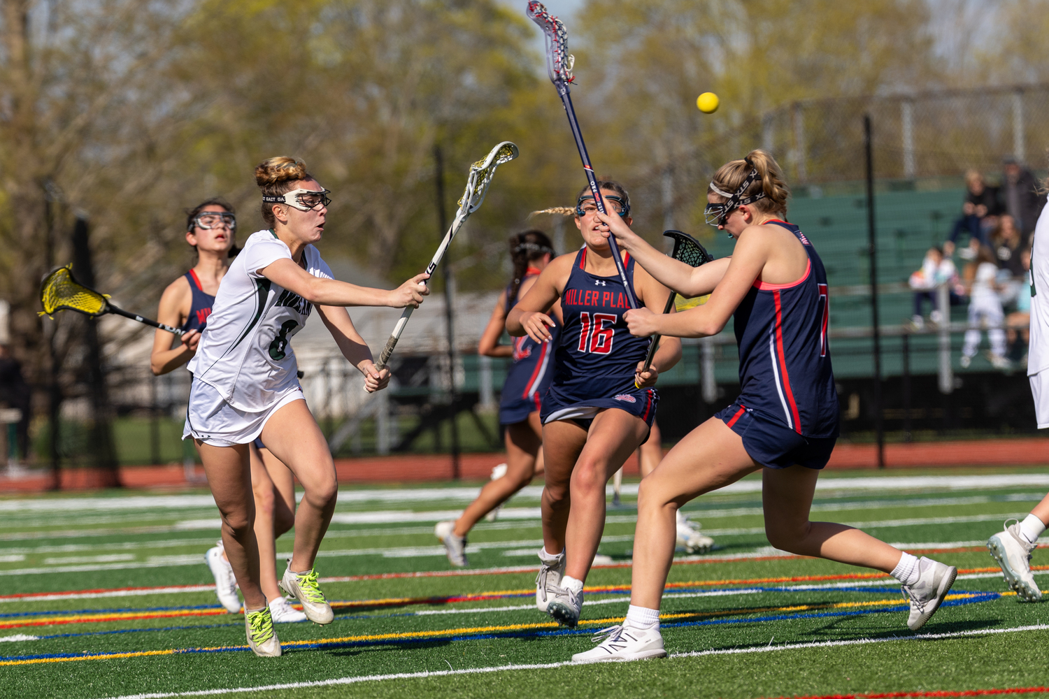 Sophomore attack Ava Derby shoots and scores Westhampton Beach's 11-5 win over Miller Place April 24. RON ESPOSITO