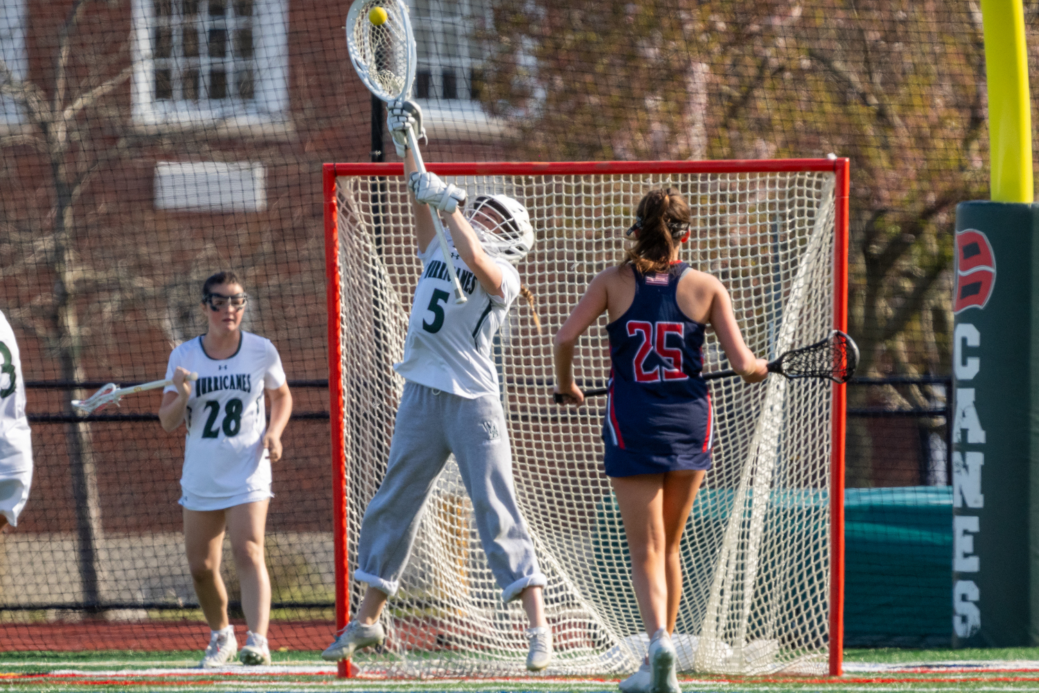 Junior goalkeeper Maya Farnan makes one of her eight saves during Westhampton Beach's 11-5 win over Miller Place April 24. RON ESPOSITO