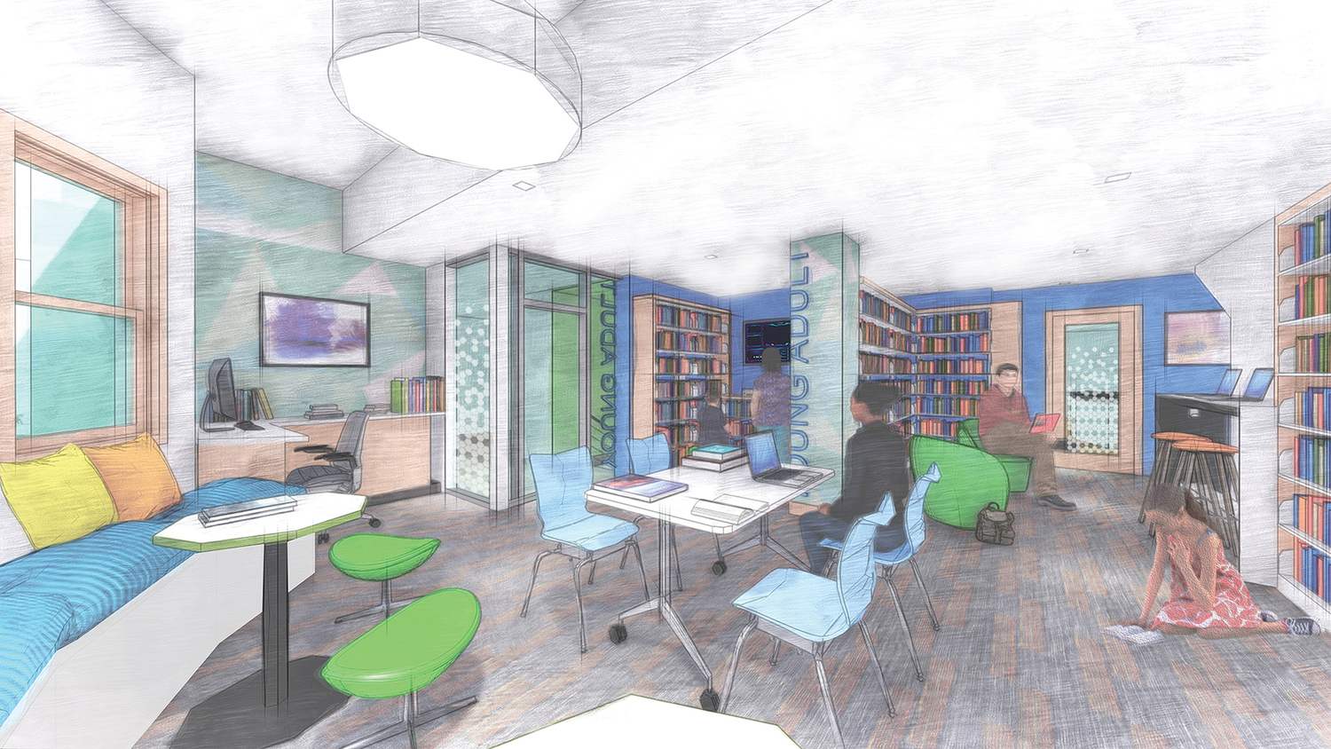 A rendering of the new look for the young adult room. COURTESY HAMPTON LIBRARY