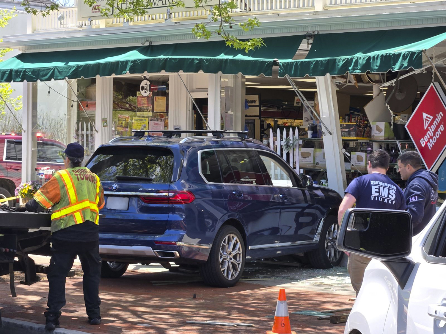 A vehicle drove into the facade of Herrick Hardware on Saturday. C. CORNISH