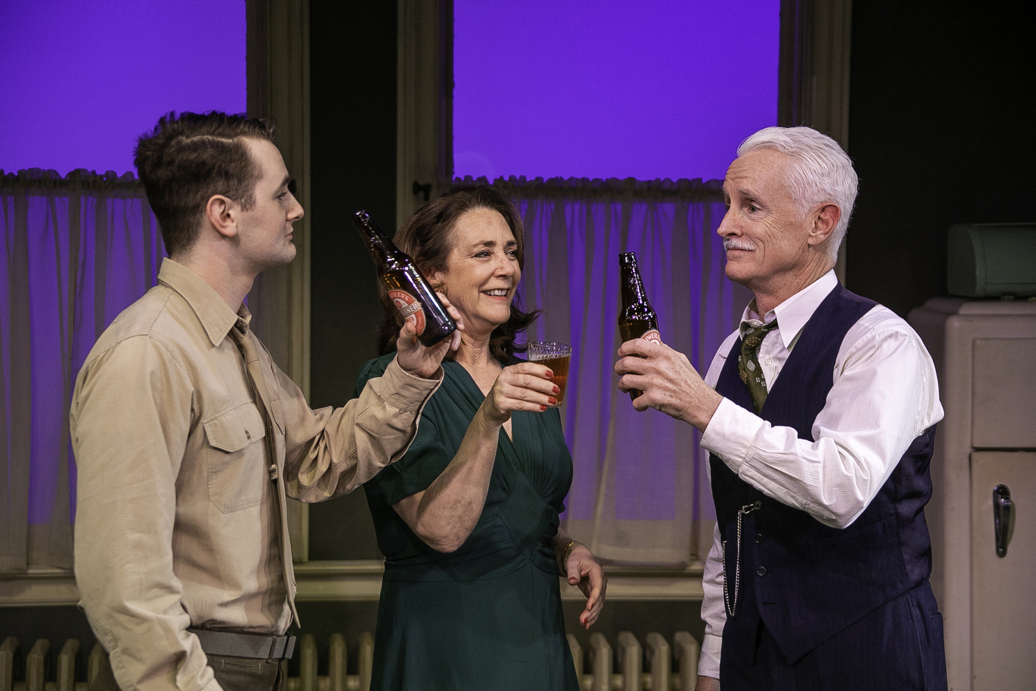 From left, Harry Slattery (as Timmy Cleary), Talia Balsam (as Nettie Cleary) and John Slattery (as John Cleary) in Bay Street Theater's production of 