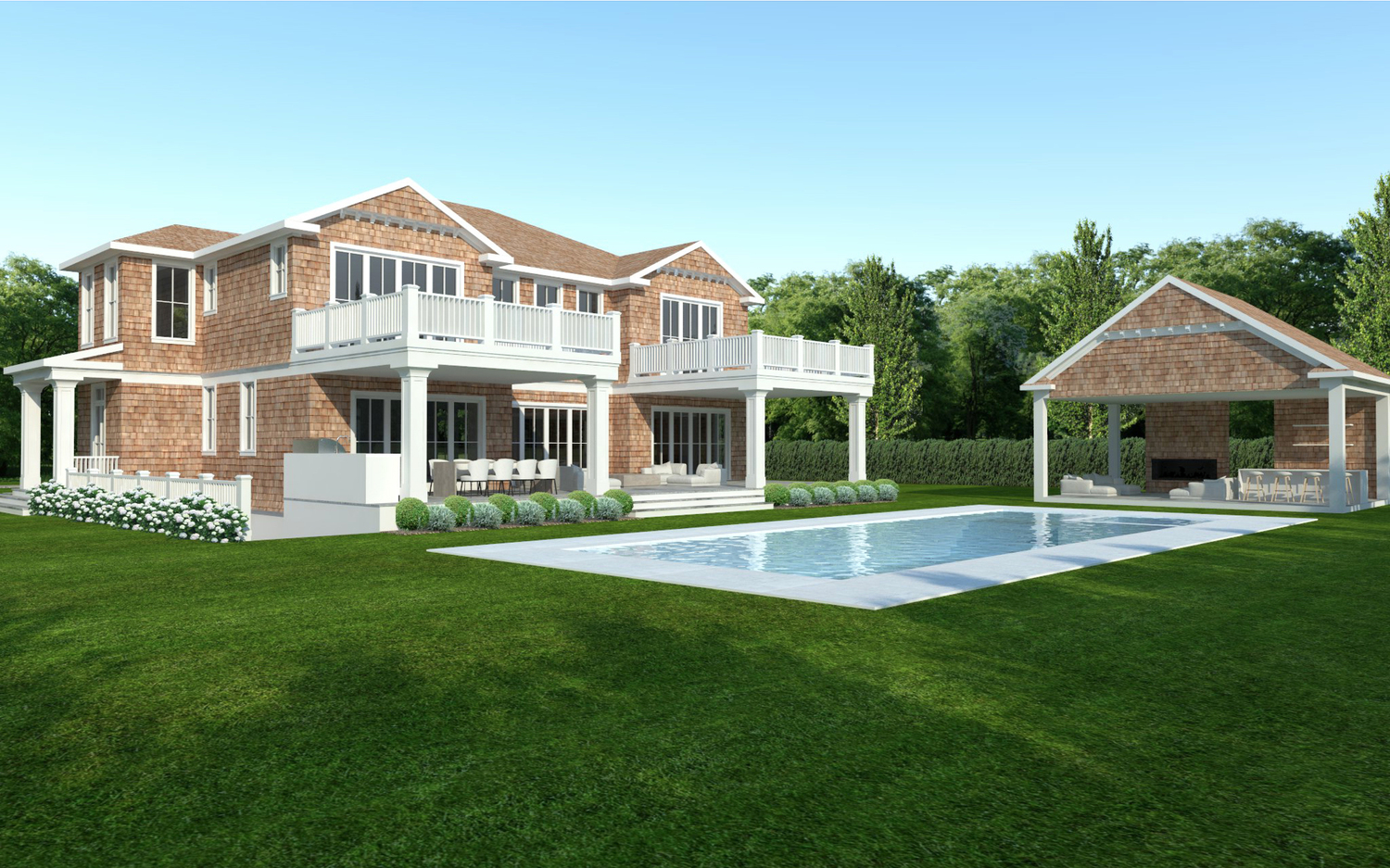A rendering of the rear of one of the houses that have been proposed for four lots Marsden Street in Sag Harbor. MCDONOUGH AND CONROY ARCHITECTS