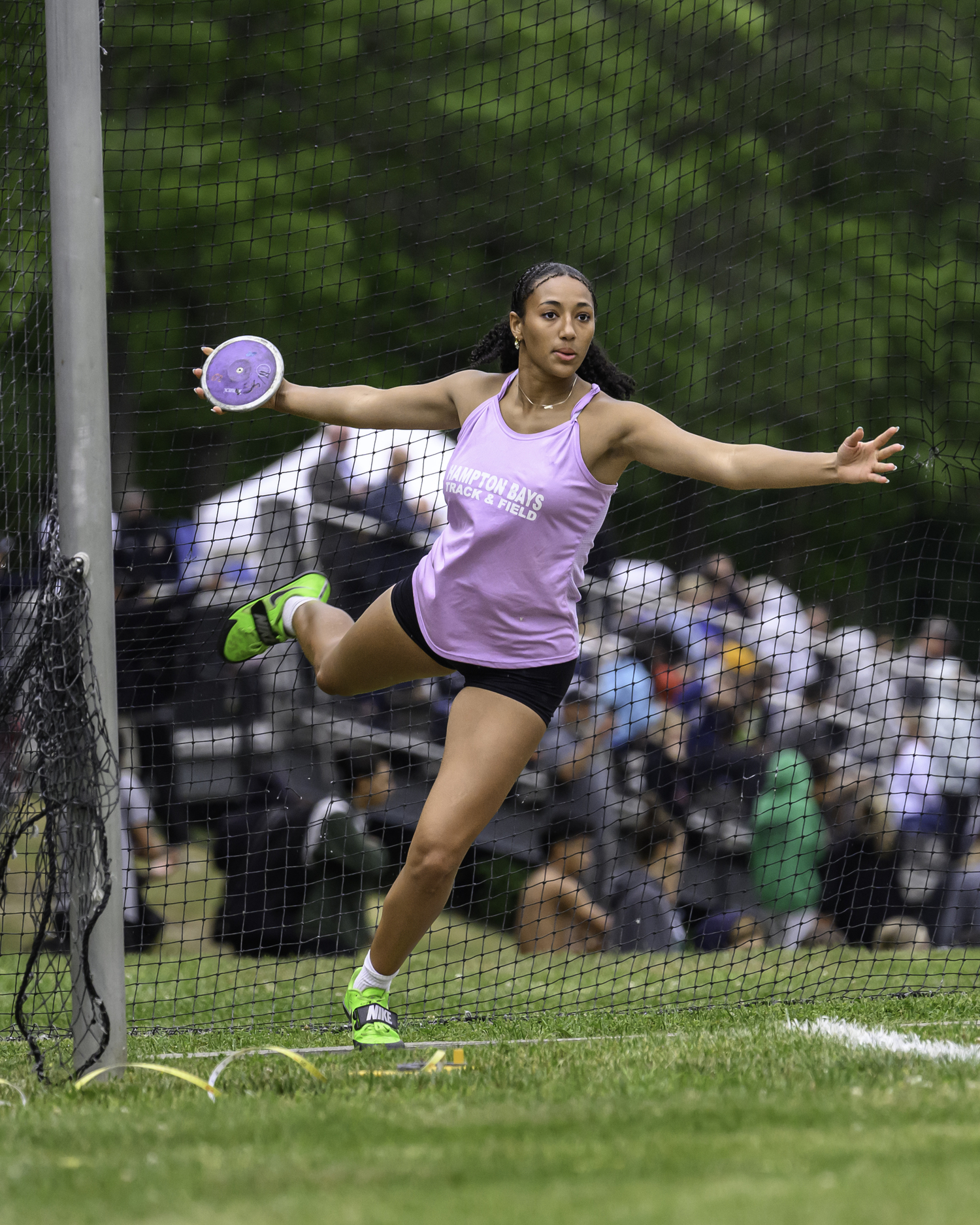 Hampton Bays senior Asha Pensa-Johnson finished second overall in the county in the discus.   MARIANNE BARNETT