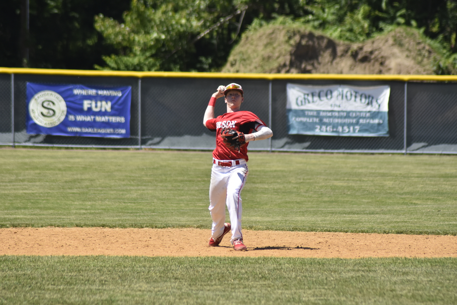 Pierson shortstop Spencer Cavaniola fires to first base after fielding a ground ball cleanly for an out.   DREW BUDD