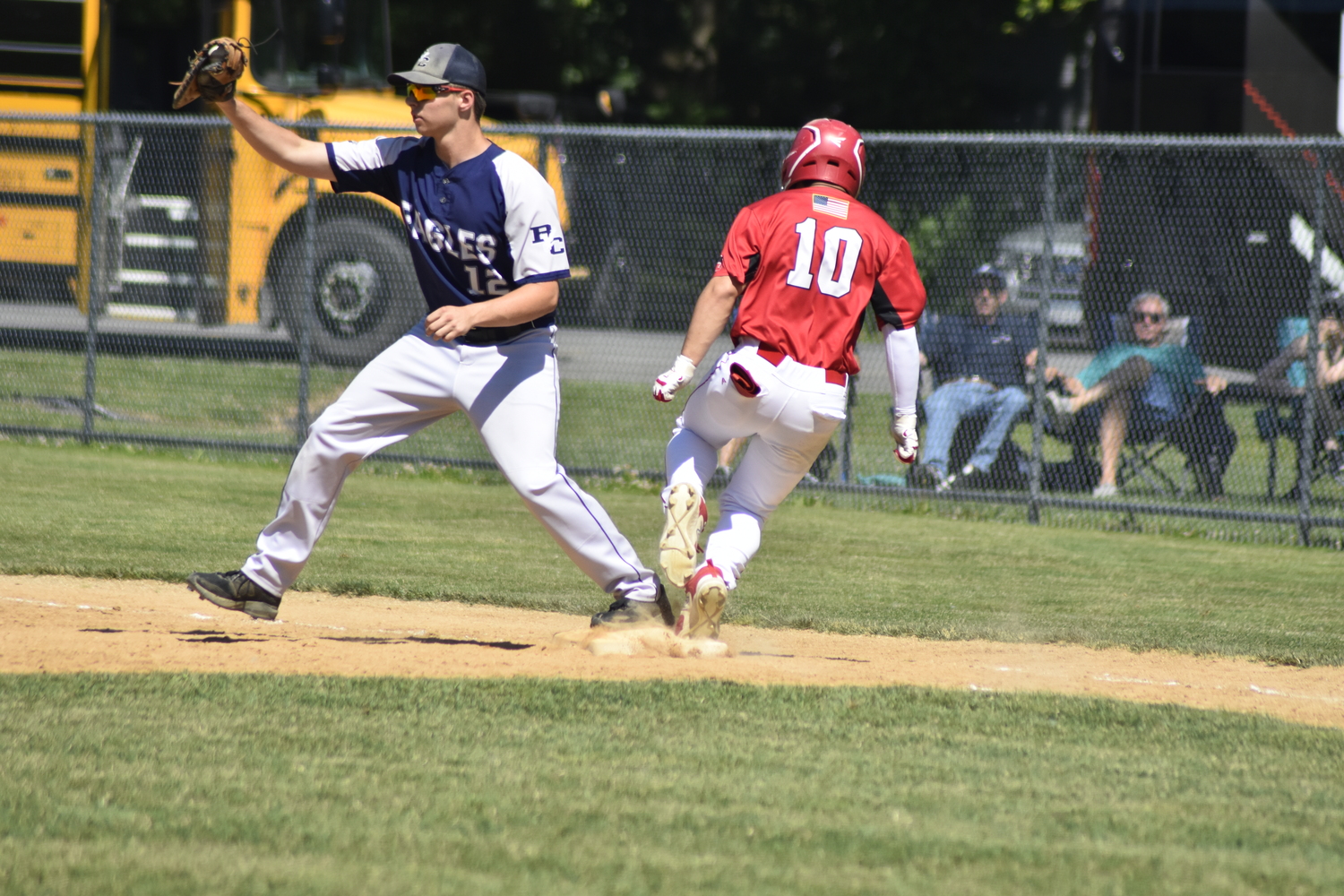 Max Krotman nearly beats out the throw at first base in the top of the seventh inning.  DREW BUDD