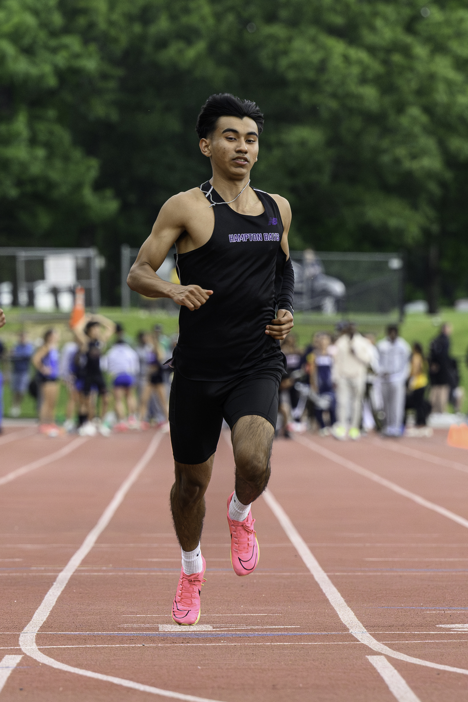Hampton Bays senior Charlie Garcia placed sixth in the county and second among fellow Small Schools runners in the 100-meter dash.   MARIANNE BARNETT
