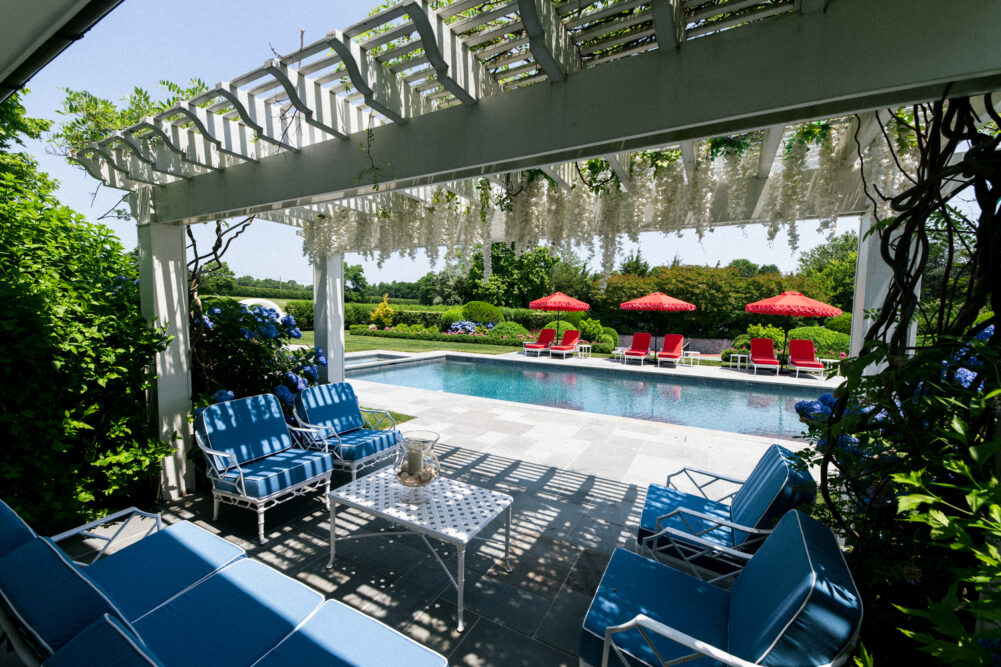 Freshly upholstered furniture brings vibrance to the pool's surrounding.  MACRAE MARRAN