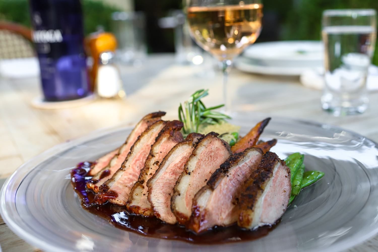 Pan roasted Long Island Crescent Farm duck breast at Fresno in East Hampton. ERIC STRIFFLER