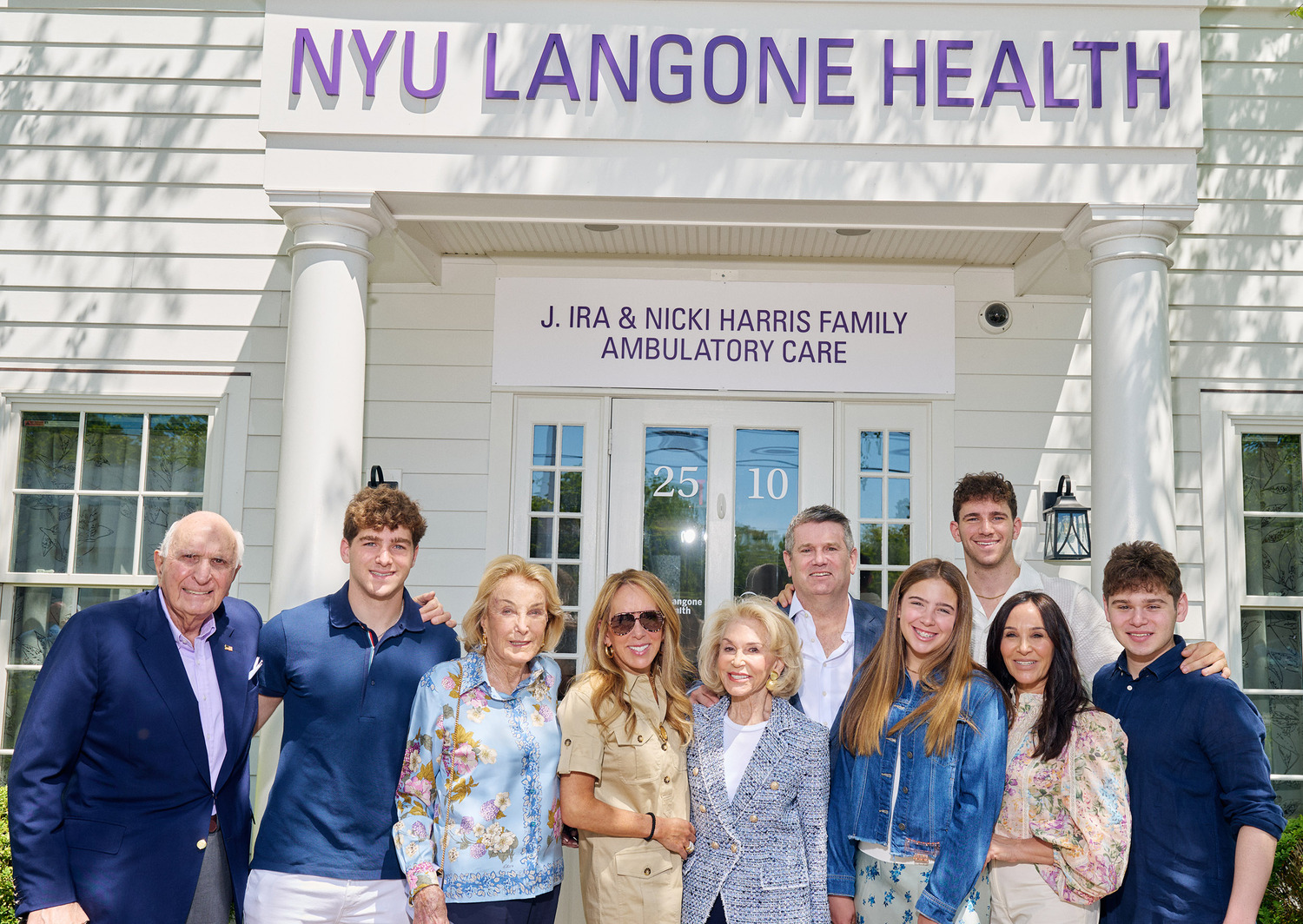 Front Row, from left to right,  Kenneth G. Langone, chair of the NYU Langone Board of Trustees, Alexander Hochberg, Elaine Langone, Jacqueline Harris, Nicki Harris, Charlotte 