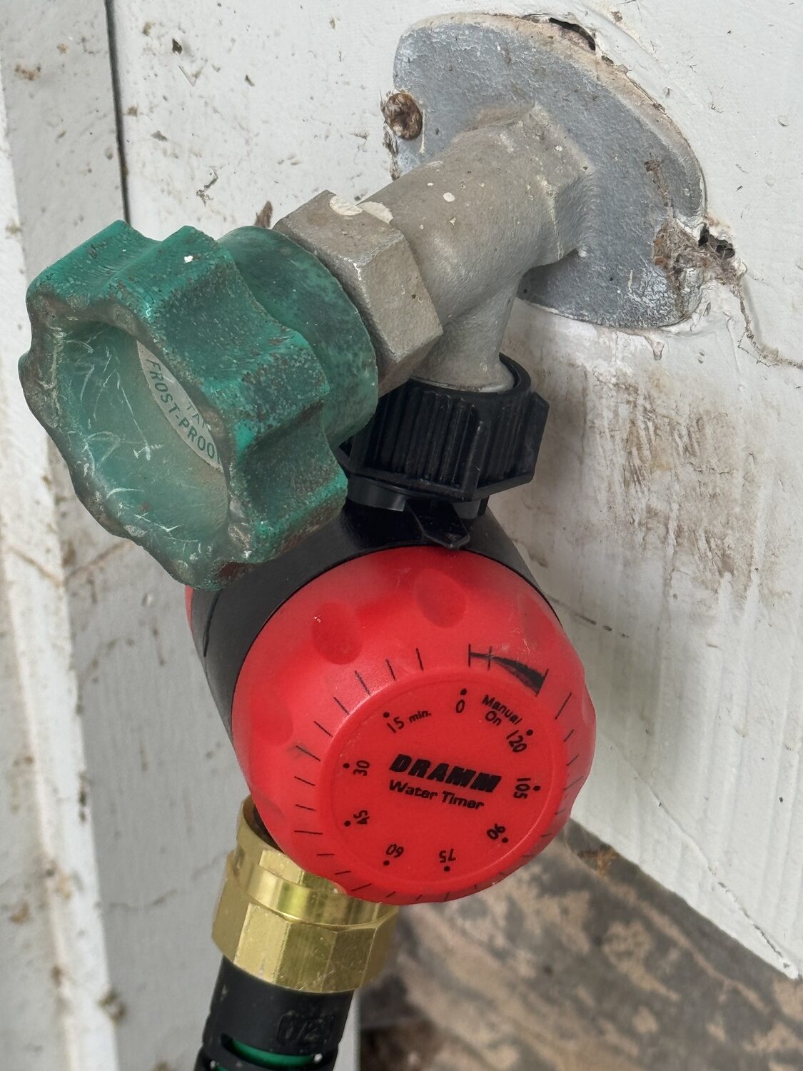 A simple, manual water timer attached to a hose bib allows you to run a sprinkler for a few minutes to two hours. These last for years, but remember the output is based on time and not water volume. To test for water output use a plastic rain gauge.  ANDREW MESSINGER