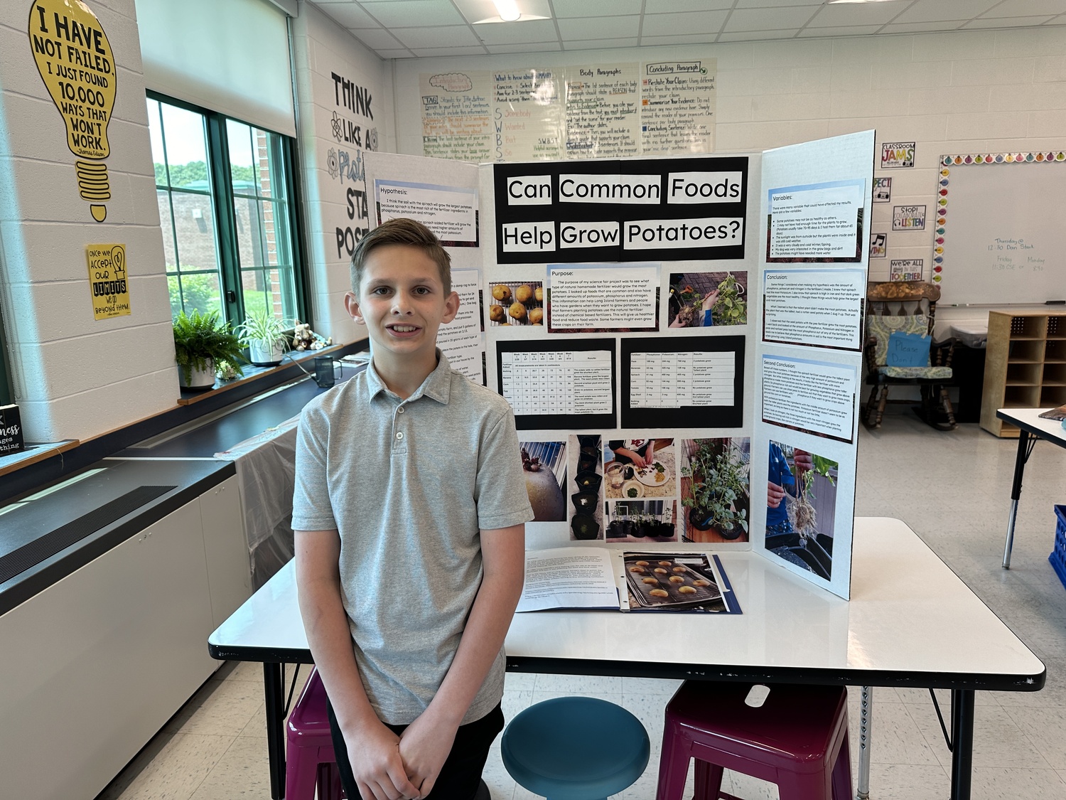 East Quogue 6th Grader Owen Stone with his winning project. DAN STARK