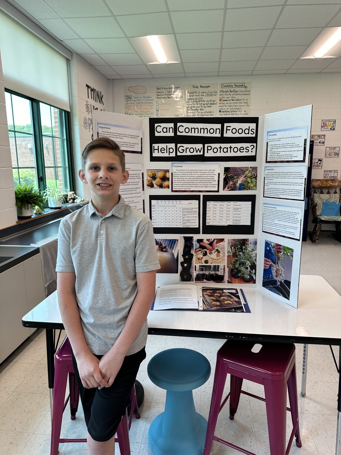 East Quogue 6th grader Owen Stone with his winning project. DAN STARK