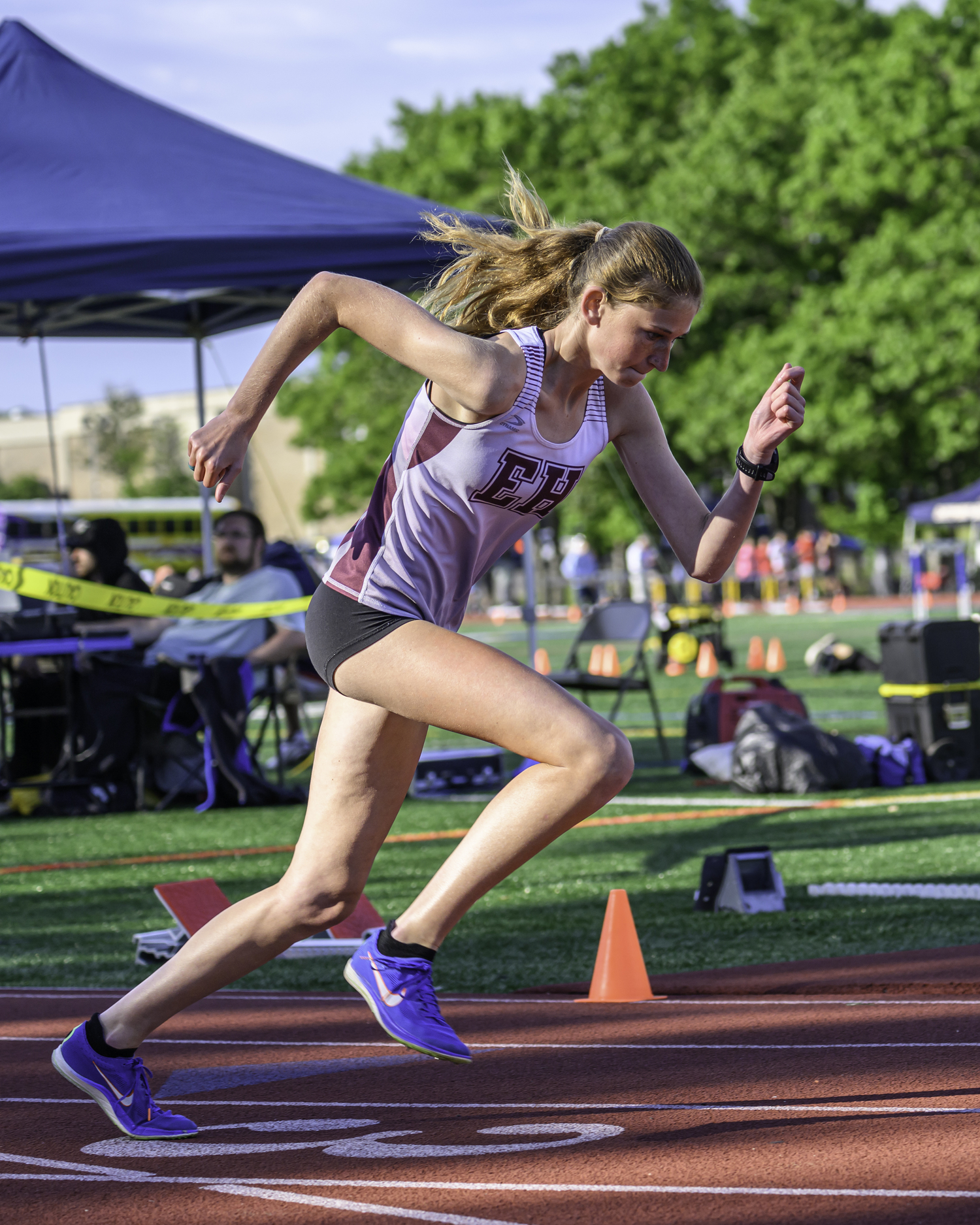 Pierson sophomore Sara O'Brien at the start of the 400-meter intermediate hurdles on Thursday, May 30.   MARIANNE BARNETT