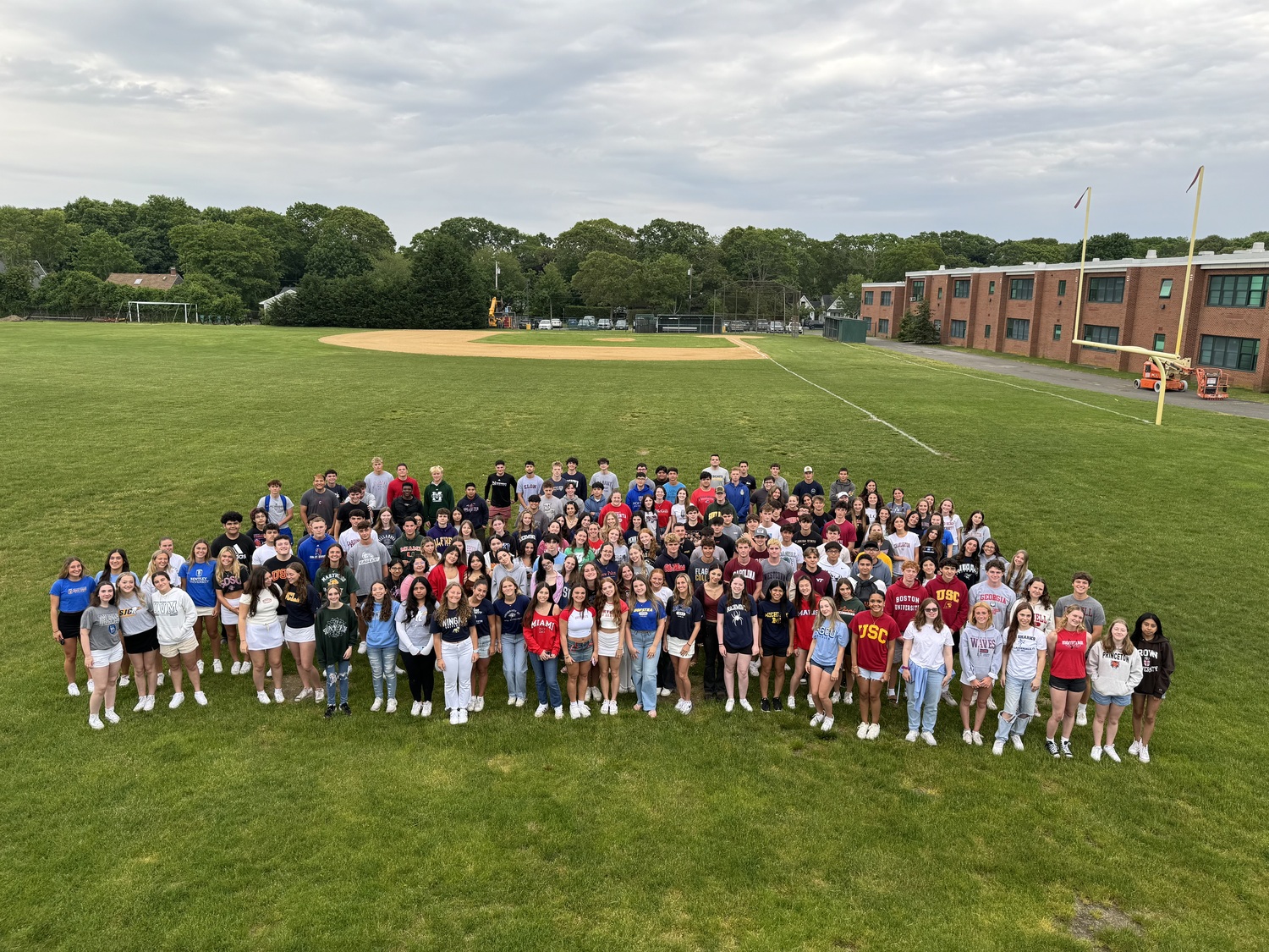 As a symbol of their commitment to the pursuit of higher education, the Westhampton Beach High School Class of 2024 wore the apparel of their college of choice on June 3. The class will be heading to a number of premier schools this fall, including Cornell University, Boston University, Brown University, Stony Brook University and Princeton University. “We are incredibly proud of the Class of 2024,” said Principal Dr. Christopher Herr. “They have made their mark on Westhampton Beach High School, and we wish them the very best in the future.” COURTESY WESTHAMPTON BEACH SCHOOL DISTRICT
