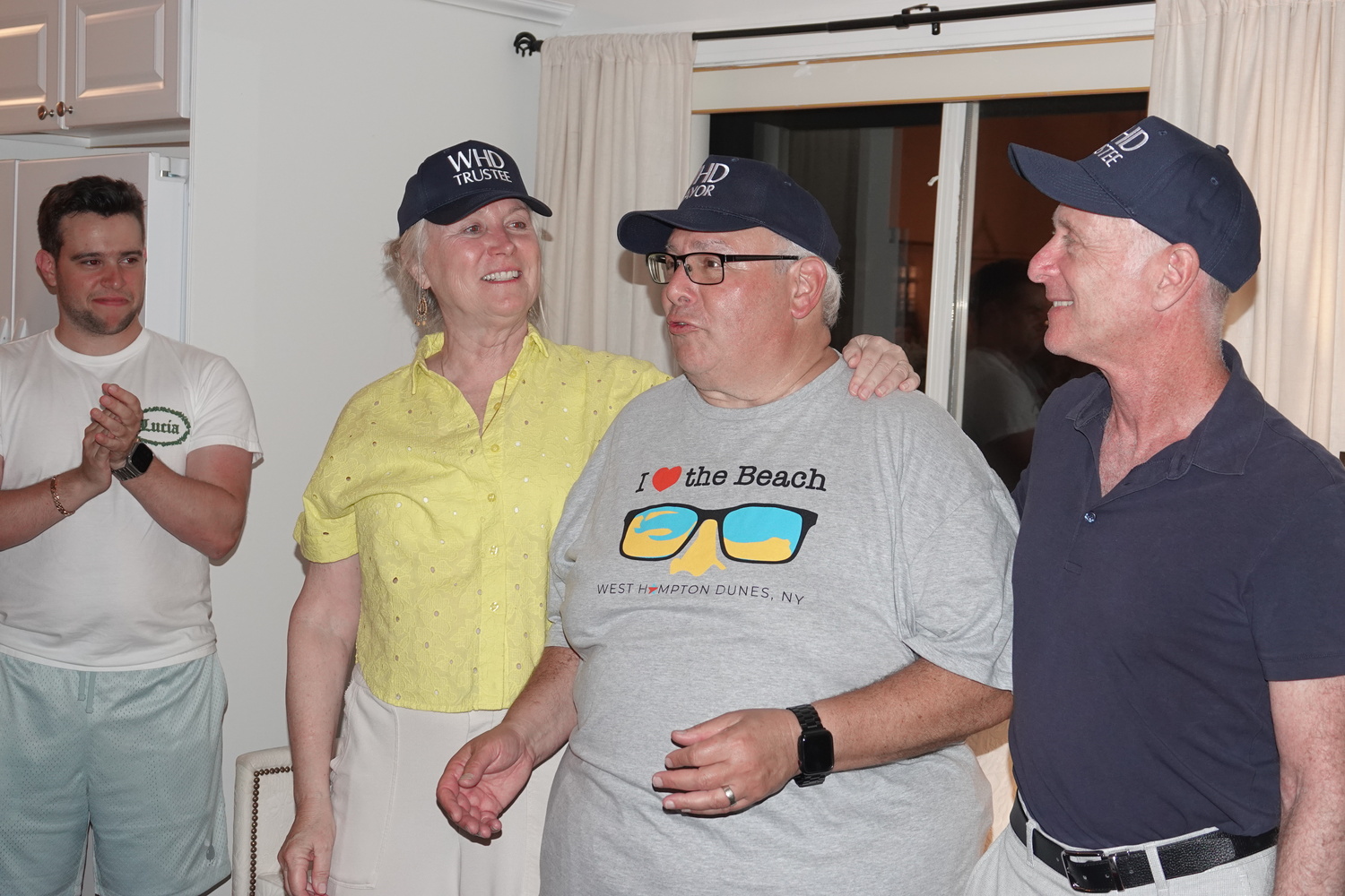 Irwin Krasnow, center, was elected mayor of West Hampton Dunes on Friday night, unseating Gary Vegliante, who has been the village's only mayor since it's incorporation in 1993. His running mates, Regina Mulhearn and Howard Freedman also won election, defeating incumbent village trustees Michael Craig and Harvey Gessin. MICHAEL WRIGHT