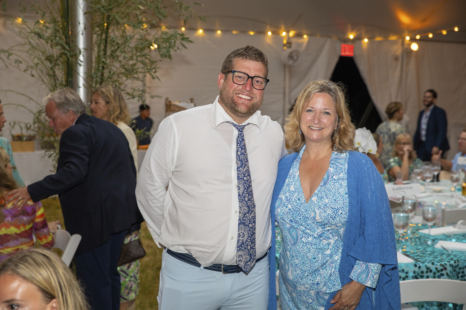 East End Hospice Board member Zach Epley, Southampton Town Supervisor Maria Moore at the East End Hospice Seaside Soiree Summer Gala on June 29 in Quogue.   BARBARA LASSEN