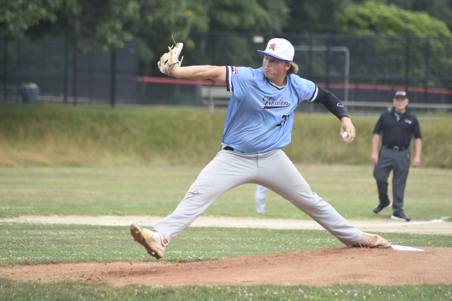 East Hampton High School graduate Will Darrell got the nod to start the game on the mound for the Blue Team on Saturday.   DREW BUDD