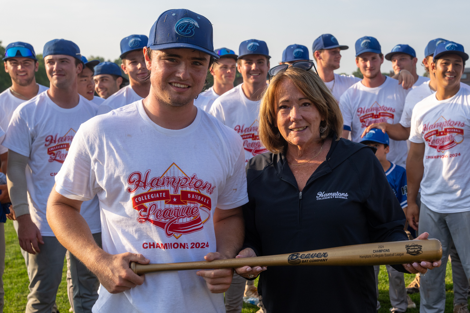 Southampton Breaker Ty Gilligan (Dominican) with HCBL President Sandi Kruel after he was named postseason MVP.    RON ESPOSITO