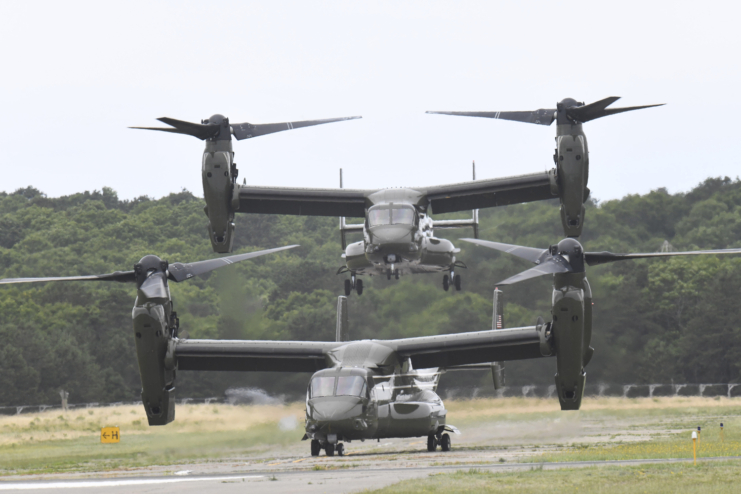 Osprey helicopters land at East Hampton Airport on Saturday afternoon.  DOUG KUNTZ