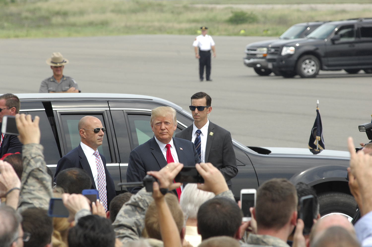 Former President Donald Trump arrives at Gabreski Airport in Westhampton Beach in August of 2018.  DANA SHAW