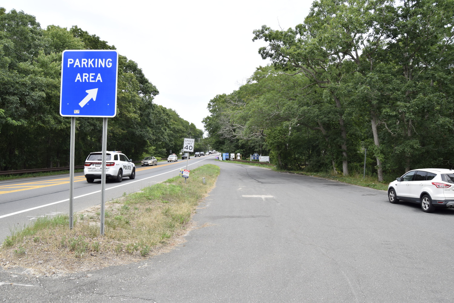 A long-discussed plan to improve capture and drainage at the Montauk Highway rest area before stormwater reaches Georgica Pond will benefit from grant funding obtained by the Friends of Georgia Pond Foundation. CHRISTOPHER WALSH