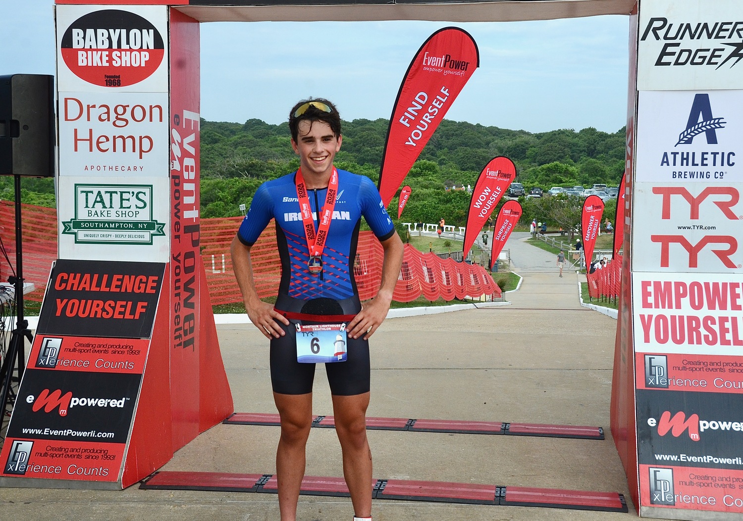 Matteo Somma of Malverne was this year's overall champion of the Montauk Lighthouse Triathlon on Sunday morning.   KYRIL BROMLEY