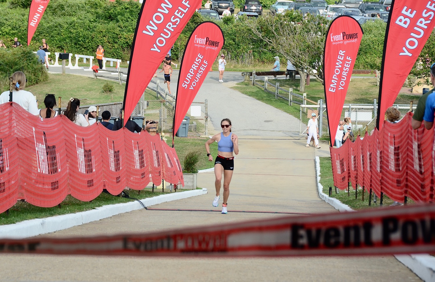 Montauk's own Kira Garry was the female champion of the triathlon.  KYRIL BROMLEY