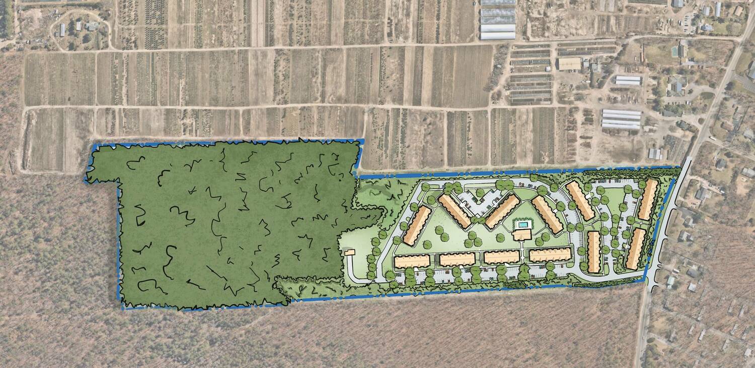 Peconic Bay Medical Center has owned the 43 acres in Eastport for decades. The plan would use about 21 acres of the land for the housing development and leave 22 acres, on the edge of the Long Island Pine Barrens undisturbed. PECONIC BAY MEDICAL CENTER