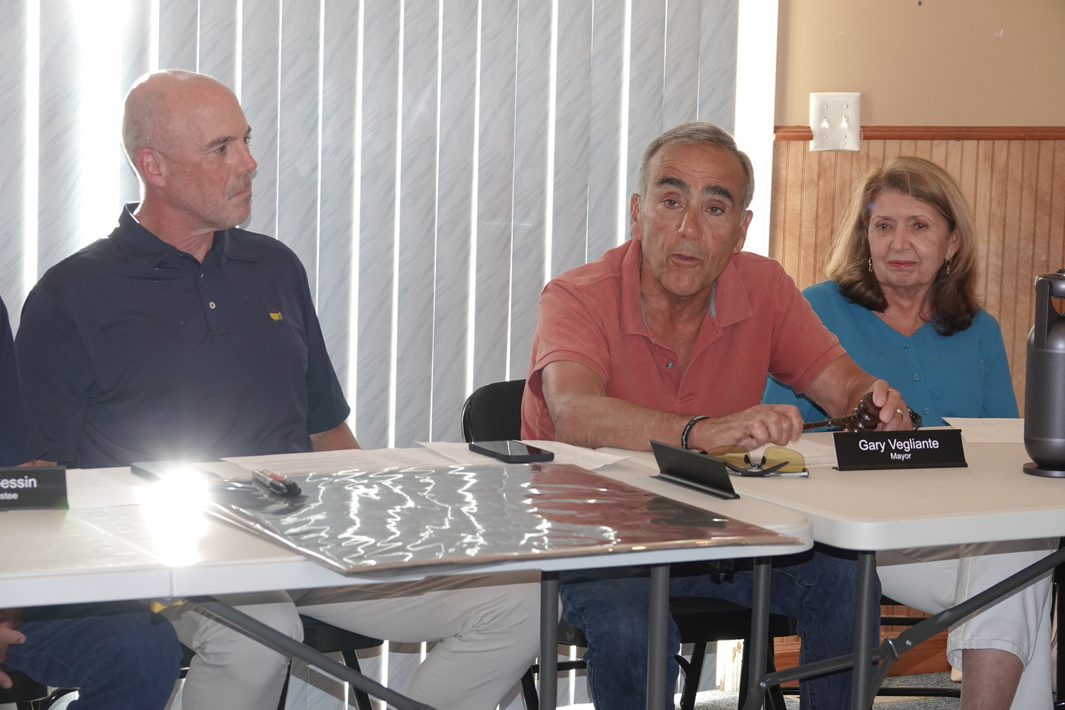 Mayor Gary Vegliante oversaw his last West Hampton Dune Village Board meeting on Friday, June 28, after more than 30 years as mayor. MICHAEL WRIGHT