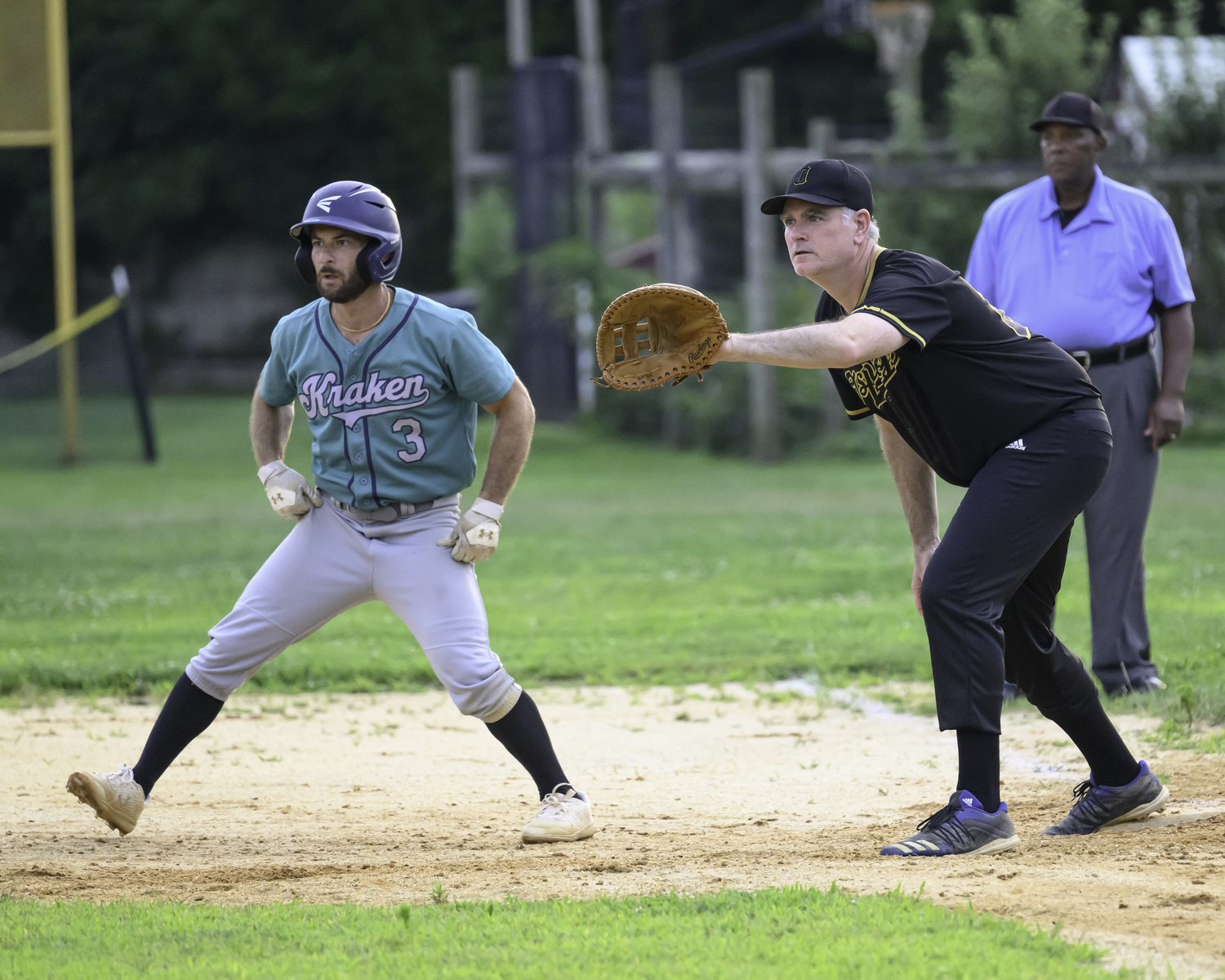 A Kraken baserunner takes a lead off first.  MARIANNE BARNETT