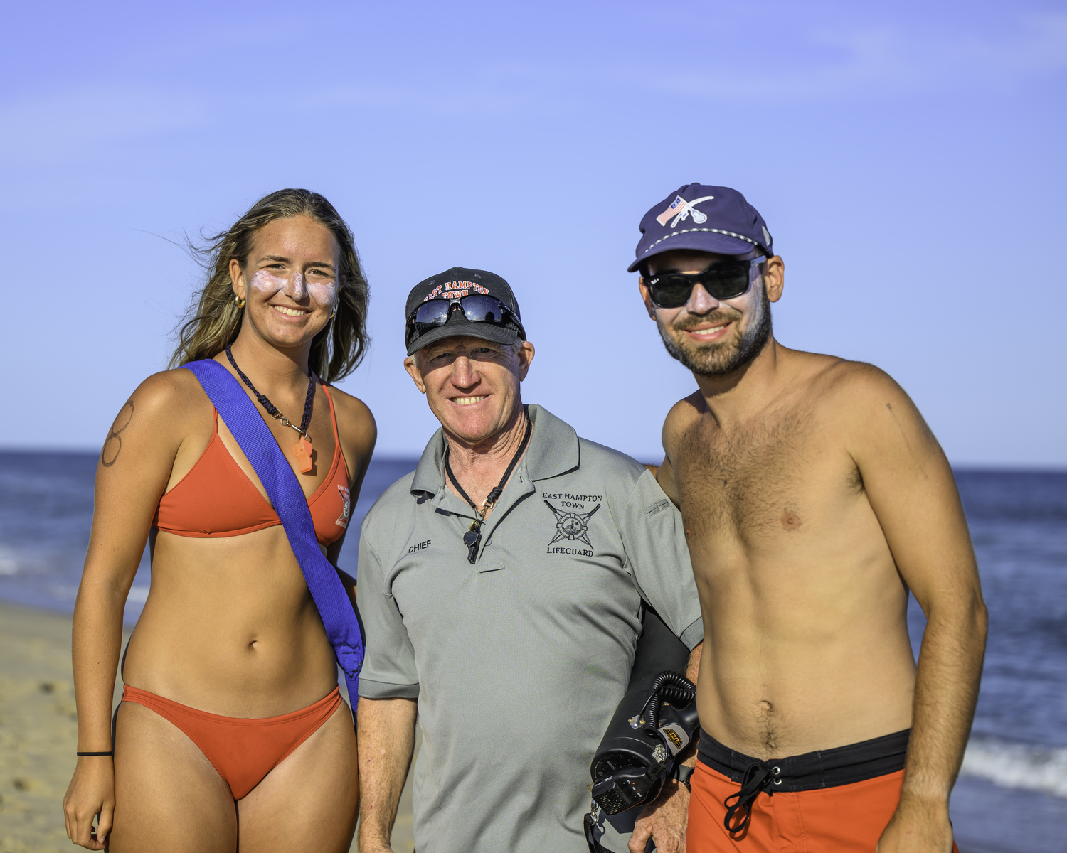 Came Hatch, left, East Hampton Town Chief Lifeguard John Ryan Jr. and Peter Stacom.  MARIANNE BARNETT